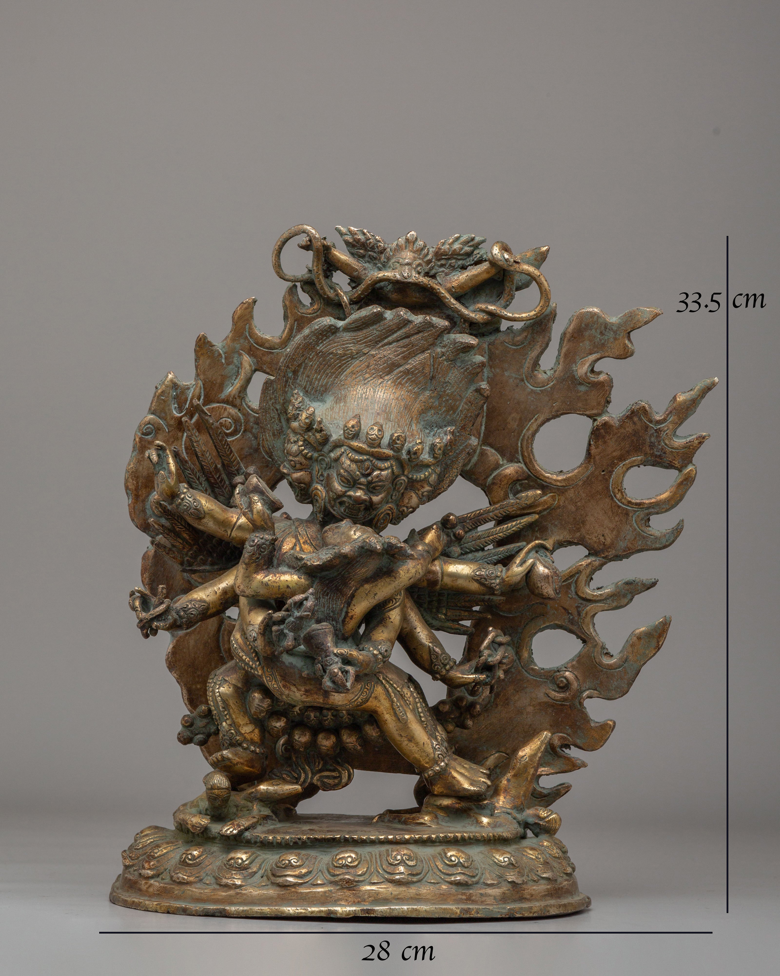 Mahakala With Consort Statue | Tibetan Protector Deity Statue