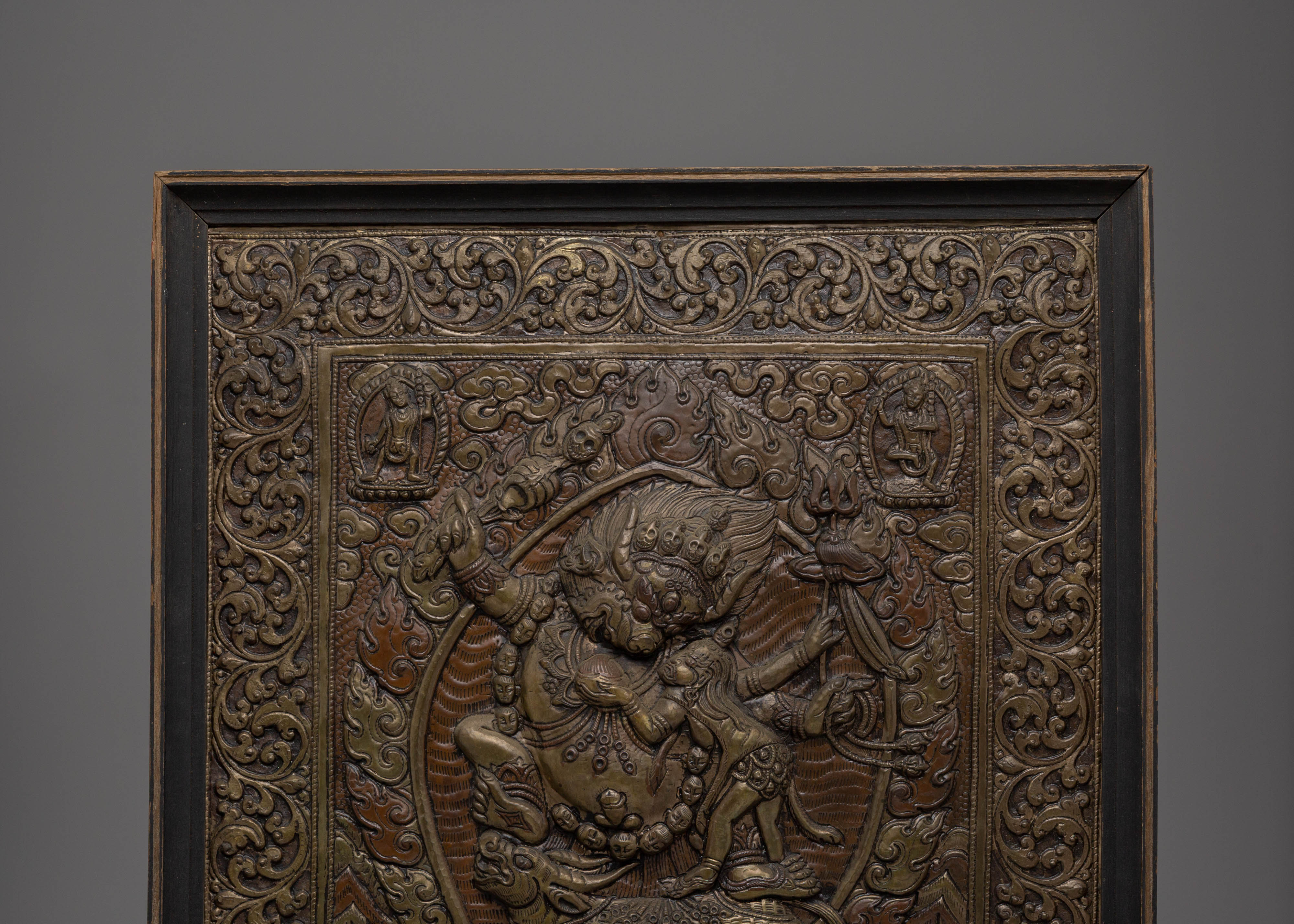 Handcarved Yama Wall Hanging | Tibetan Buddhist Copper and Wood Art