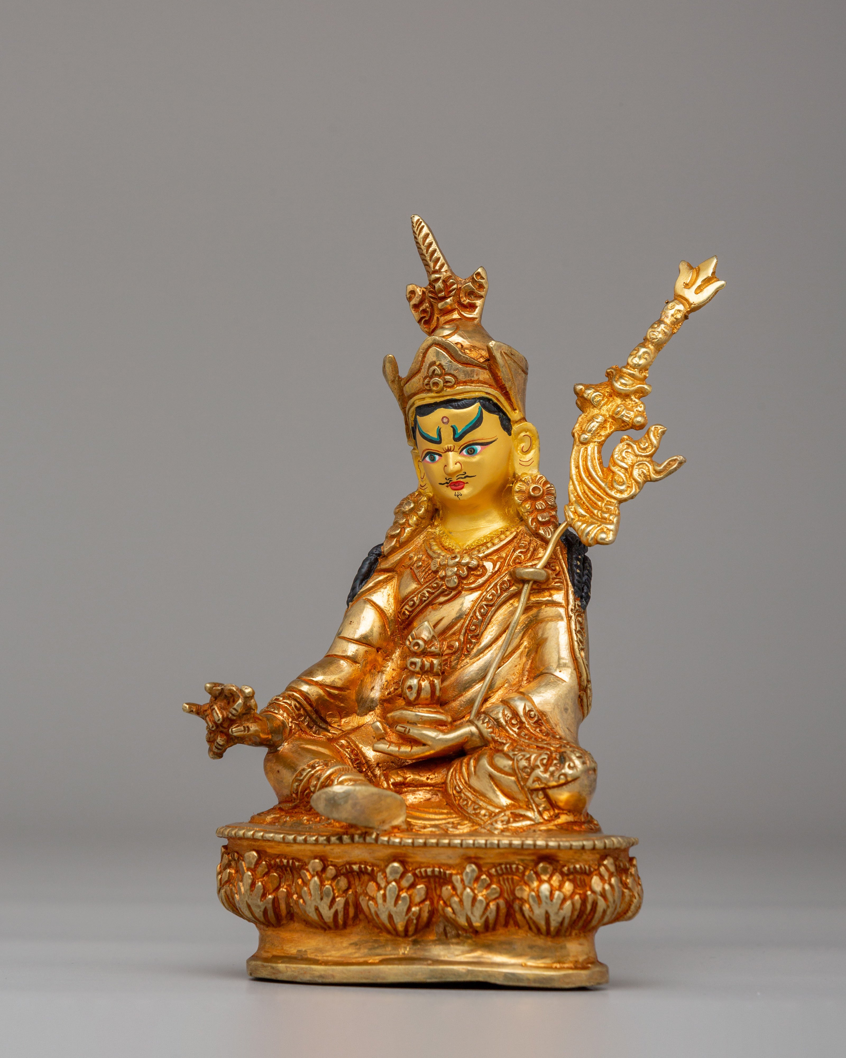 Handcrafted Guru Rinpoche Sculpture | Enlightened Master in 24K Gold Plated