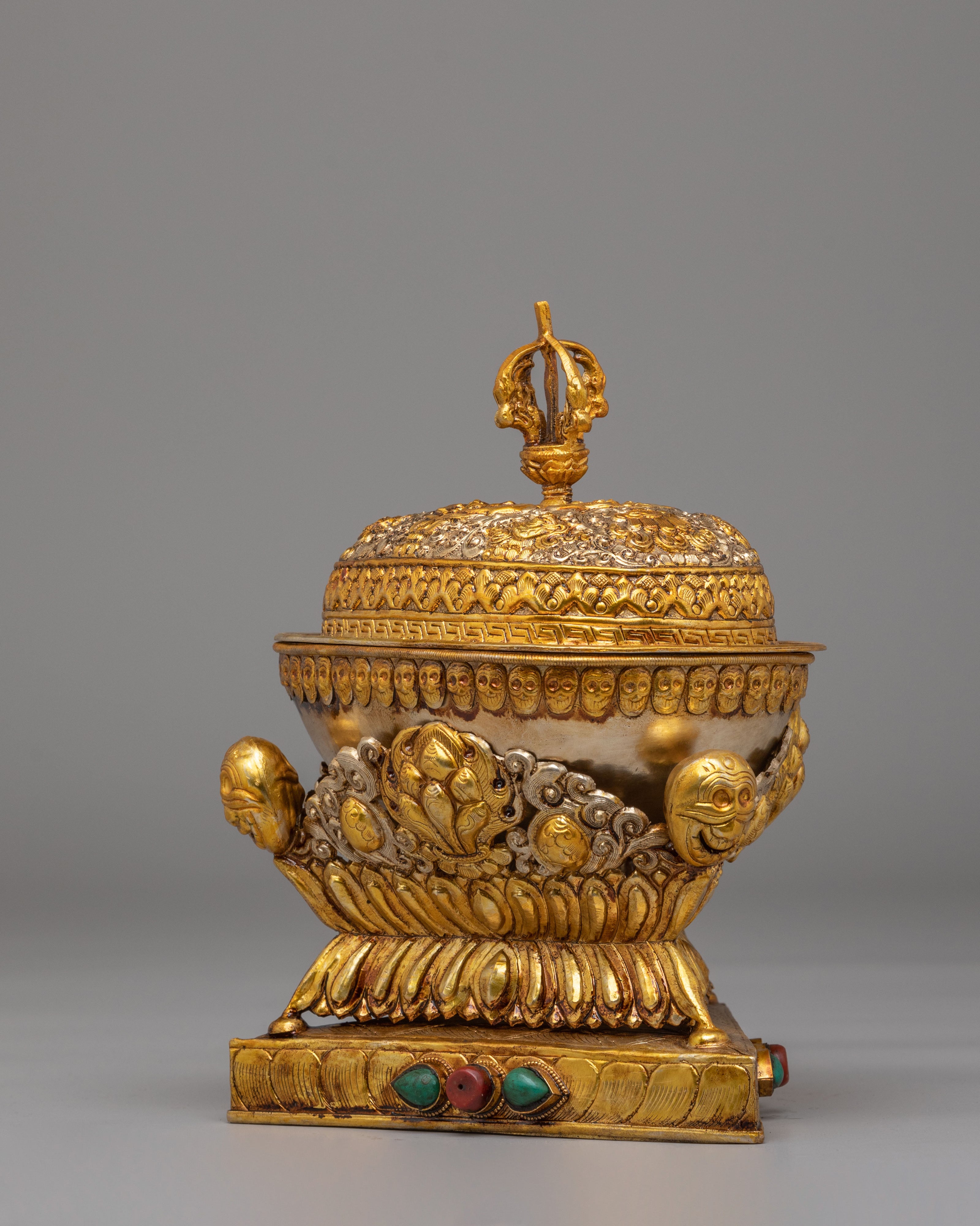 Spiritual Offering Kapala | Gold Plated Copper Tibetan Ritual Vessel