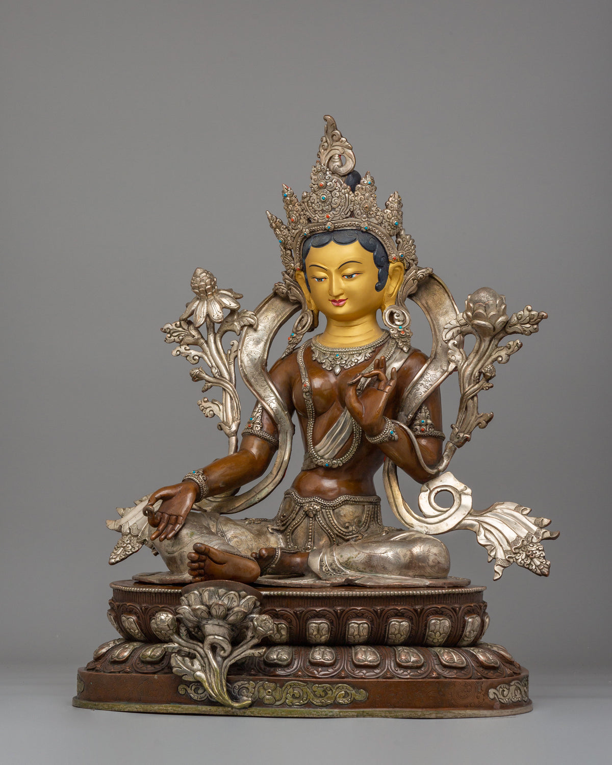 Sacred Compassion Green Tara Statue | Oxidized Copper Body