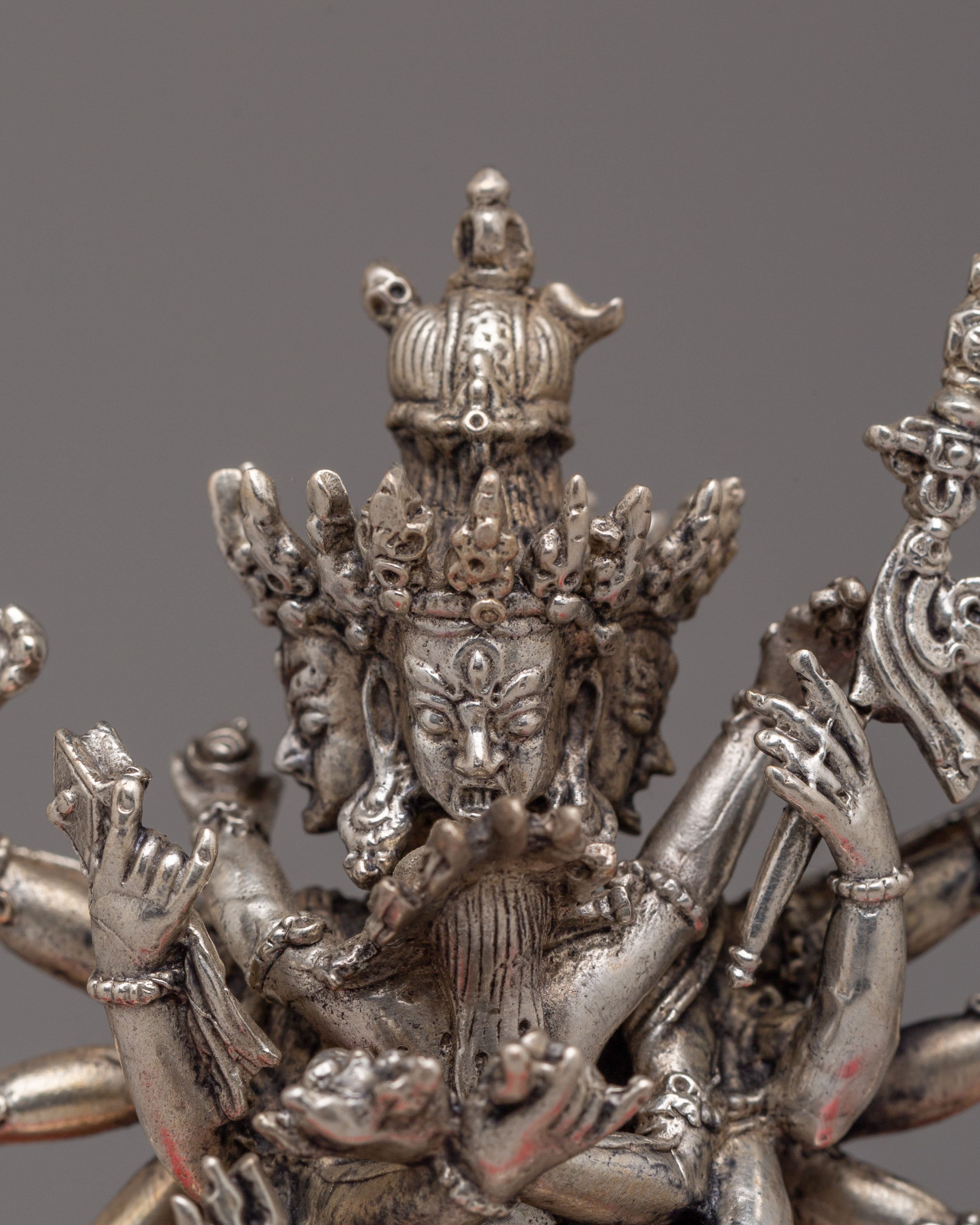 Tibetan Chakrasamvara with Consort Statue | Silver Plated Copper Buddhist Art