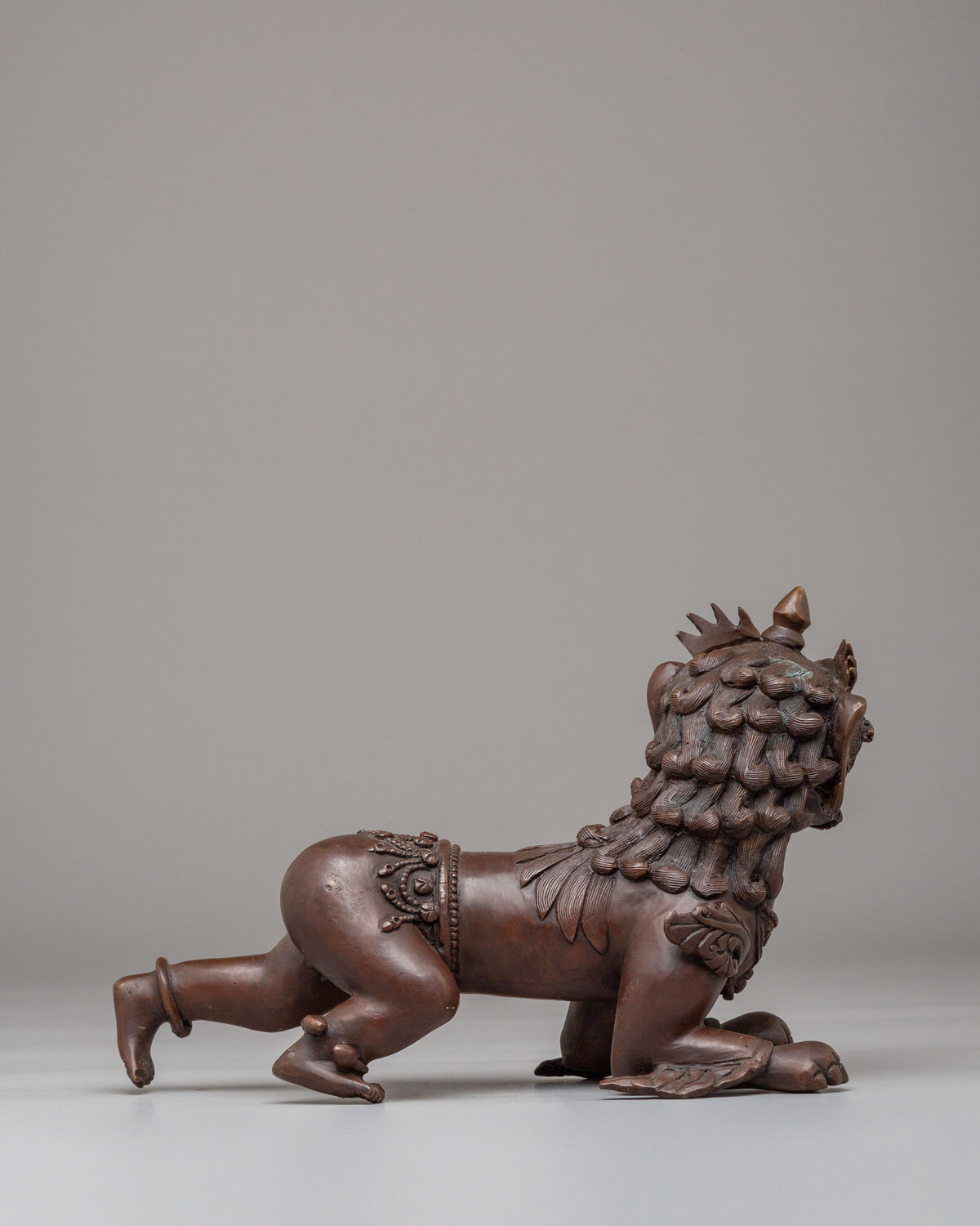 Guardian Lion Set Sculpture | Oxidized Copper Buddhist Protector Statues