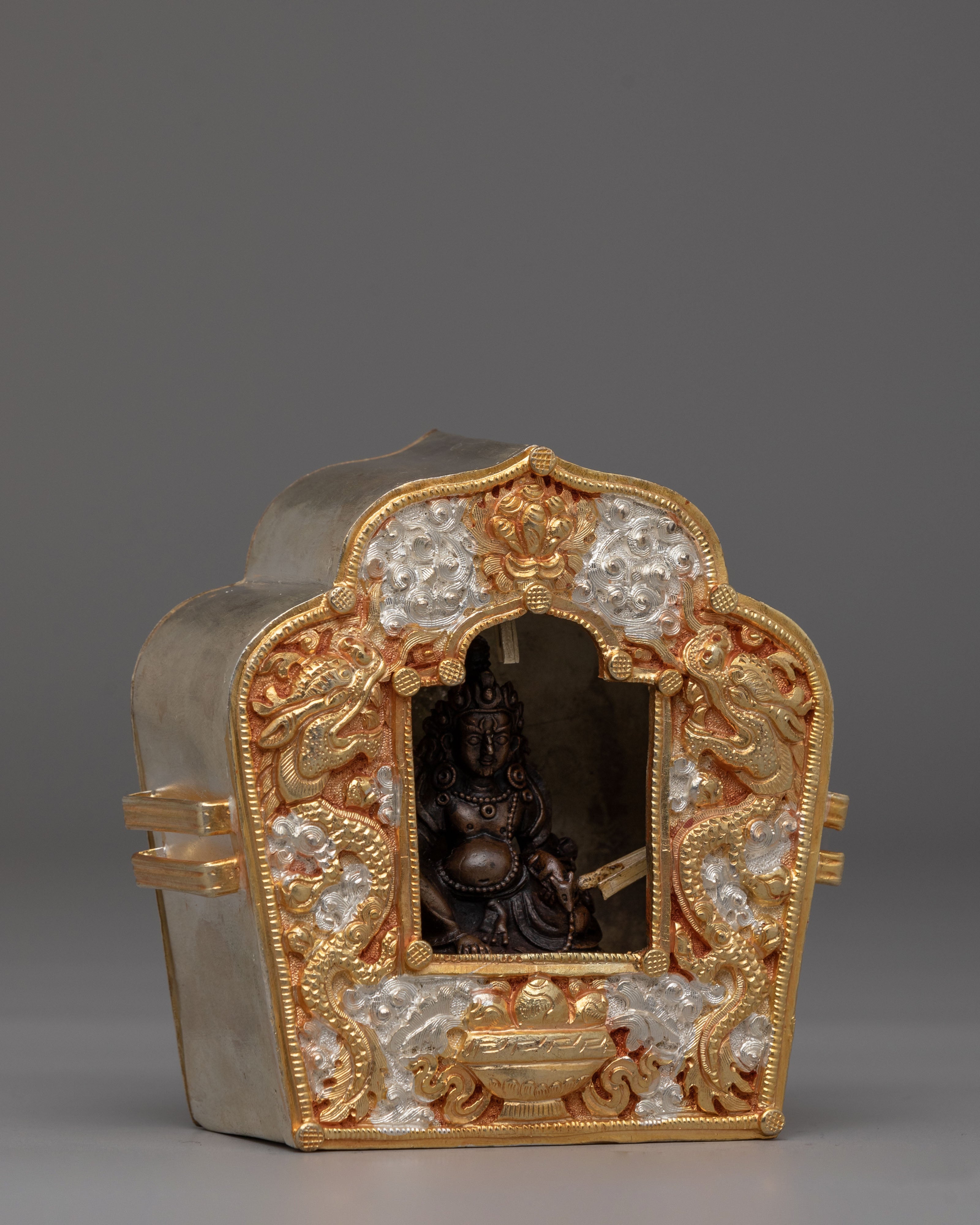Traditional Altar Ghau Box | Tibetan Prayer Shrine with Dragon Design