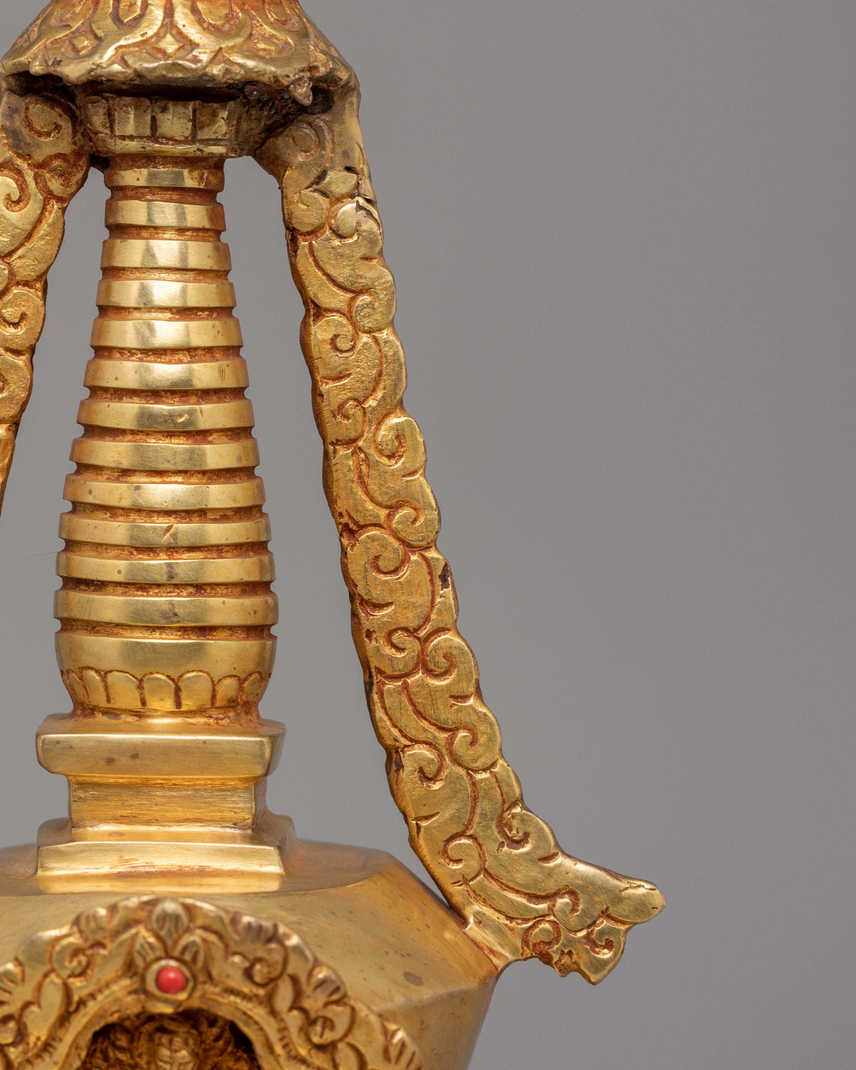 Handmade Sacred Enlightenment Stupa | Gold Plated Buddhist Decor