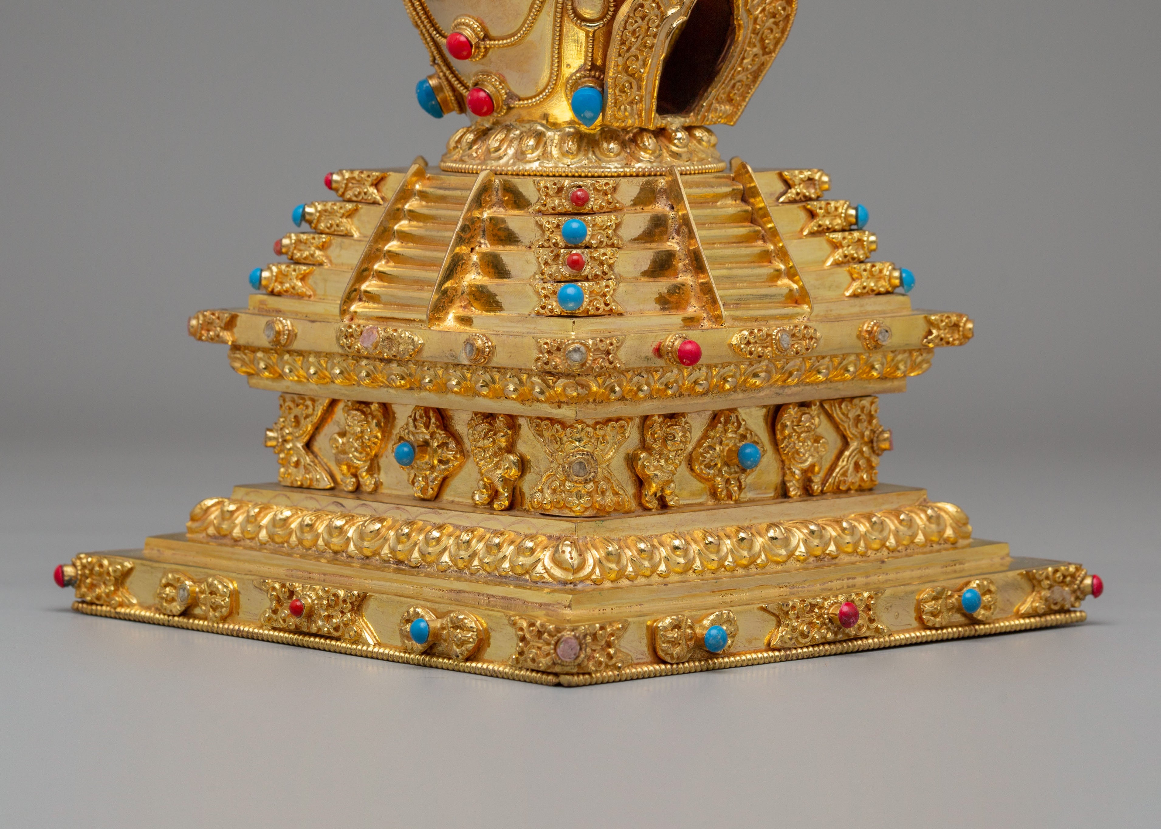 Traditional Descent From Heaven Stupa | 22K Gold Copper Tibetan Stupa
