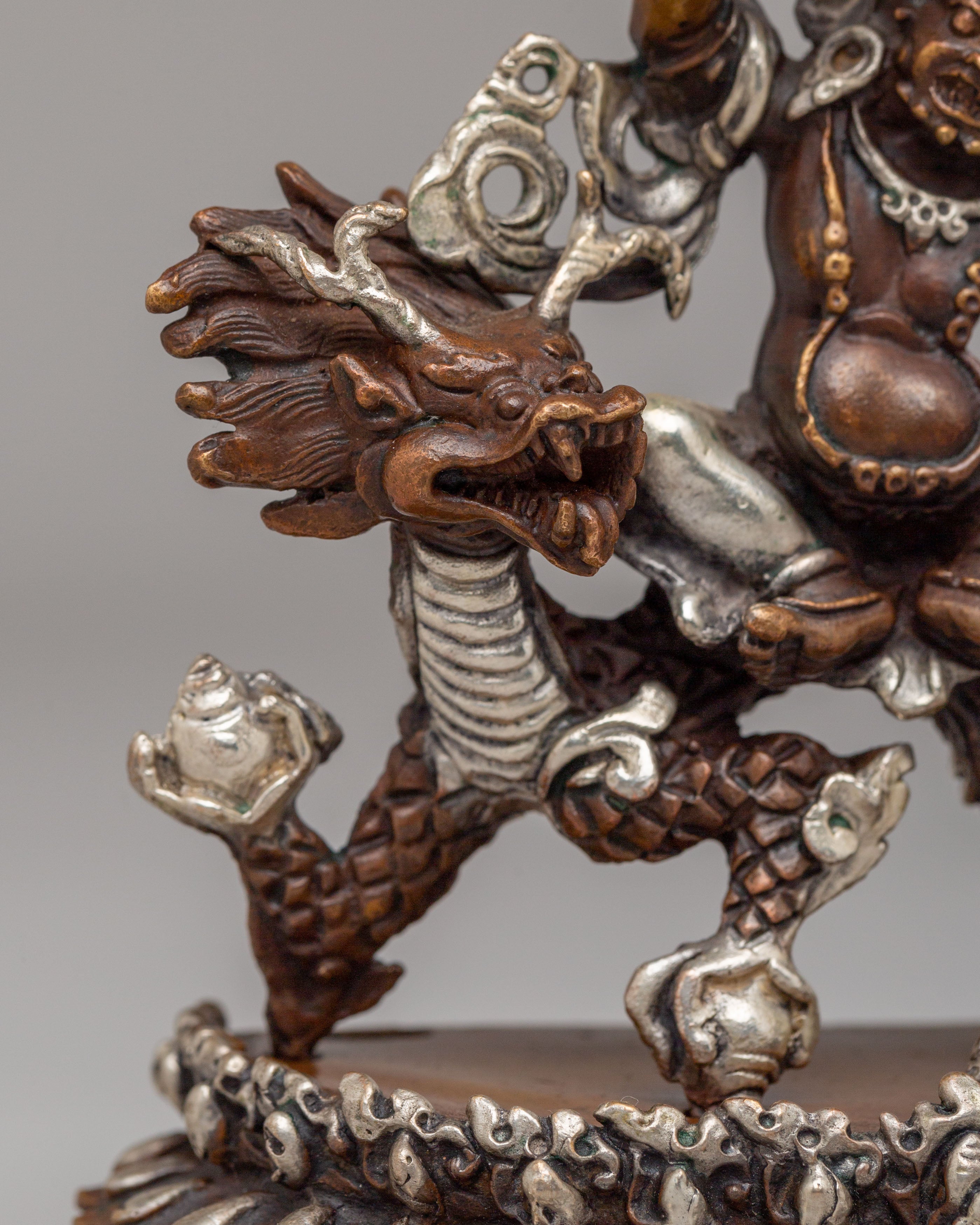 White Dzambhala Wealth Deity Statue | Silver Plated Oxidized Copper Body