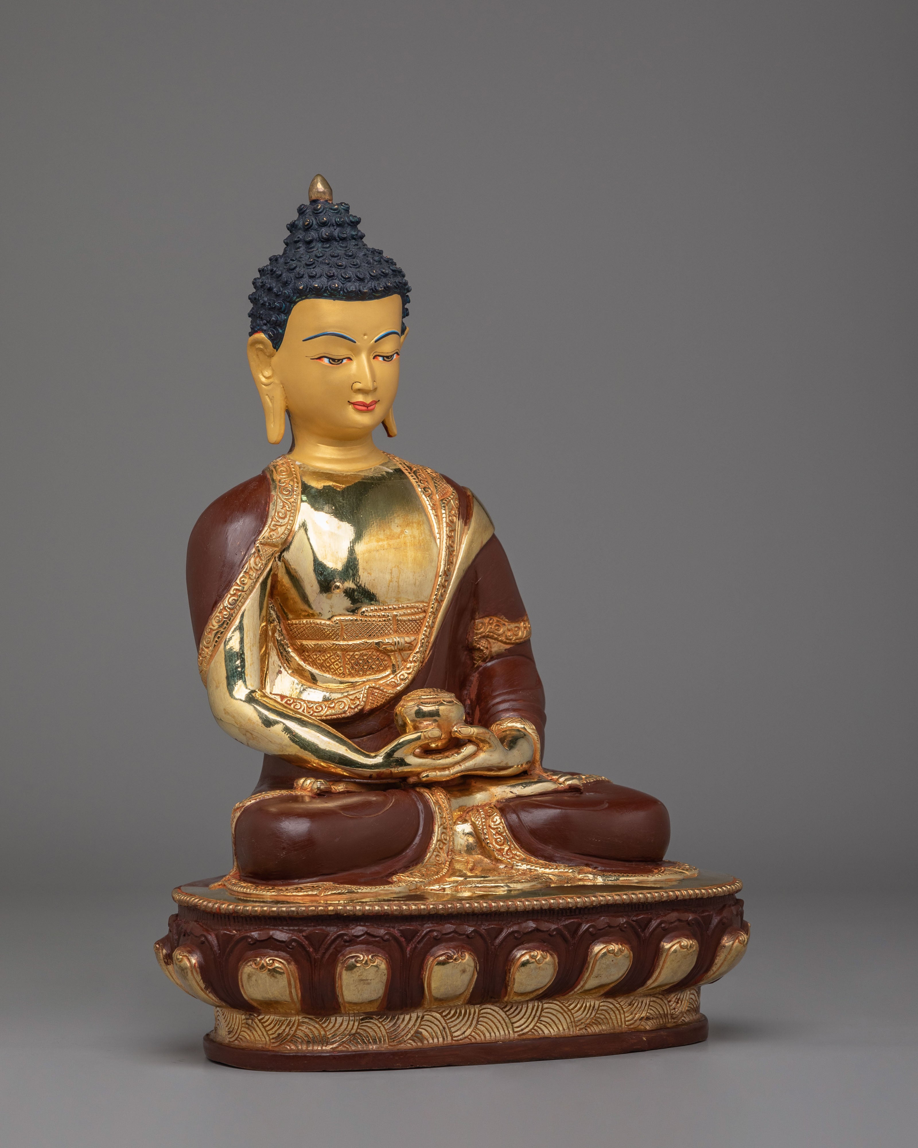 Tibetan Amitabha Buddha Altar Statue | Handcrafted Copper Body with Gold Plating