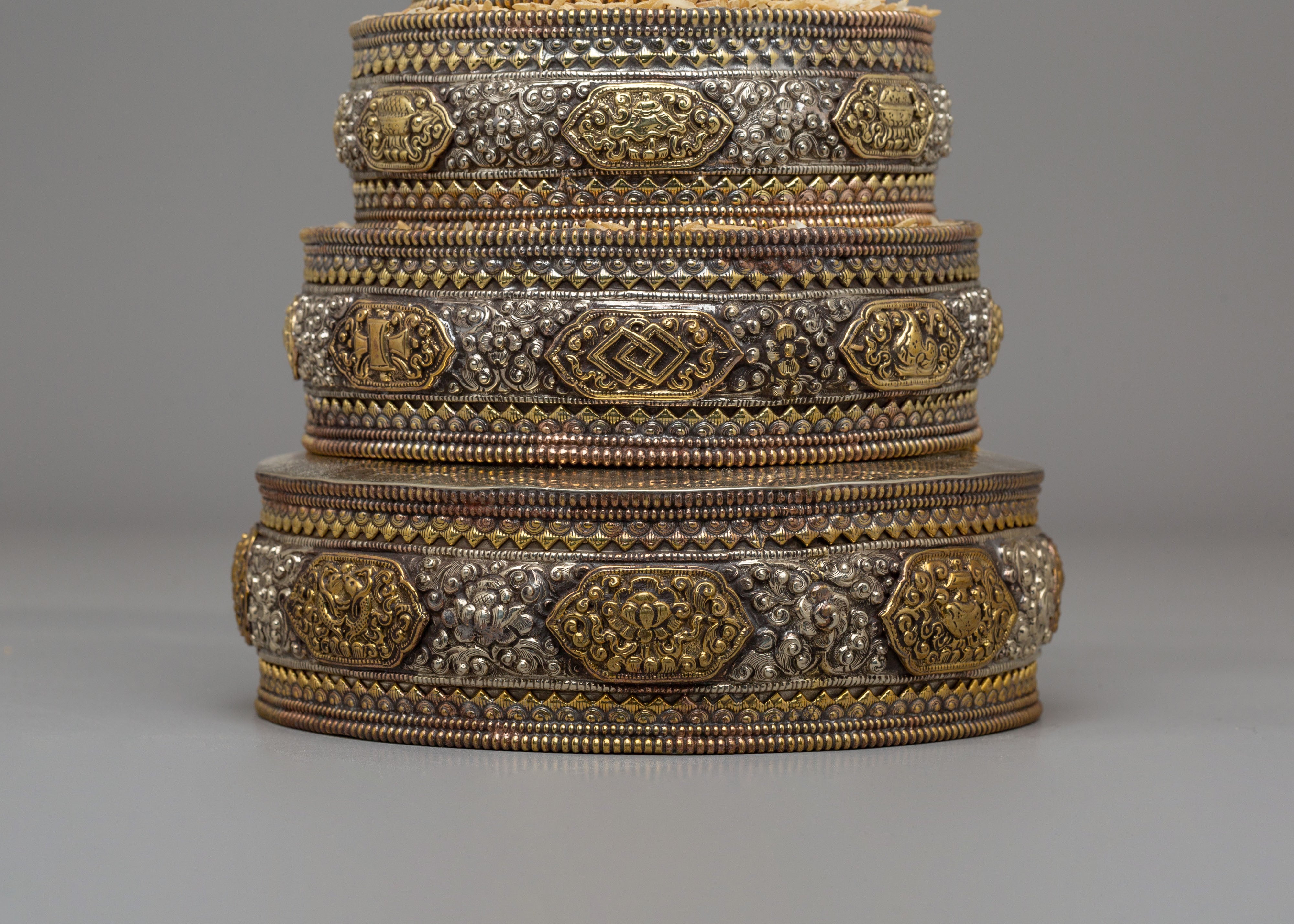 Traditional Altar Mandala Offering Set | Silver and Gold Plated Tibetan Mandala