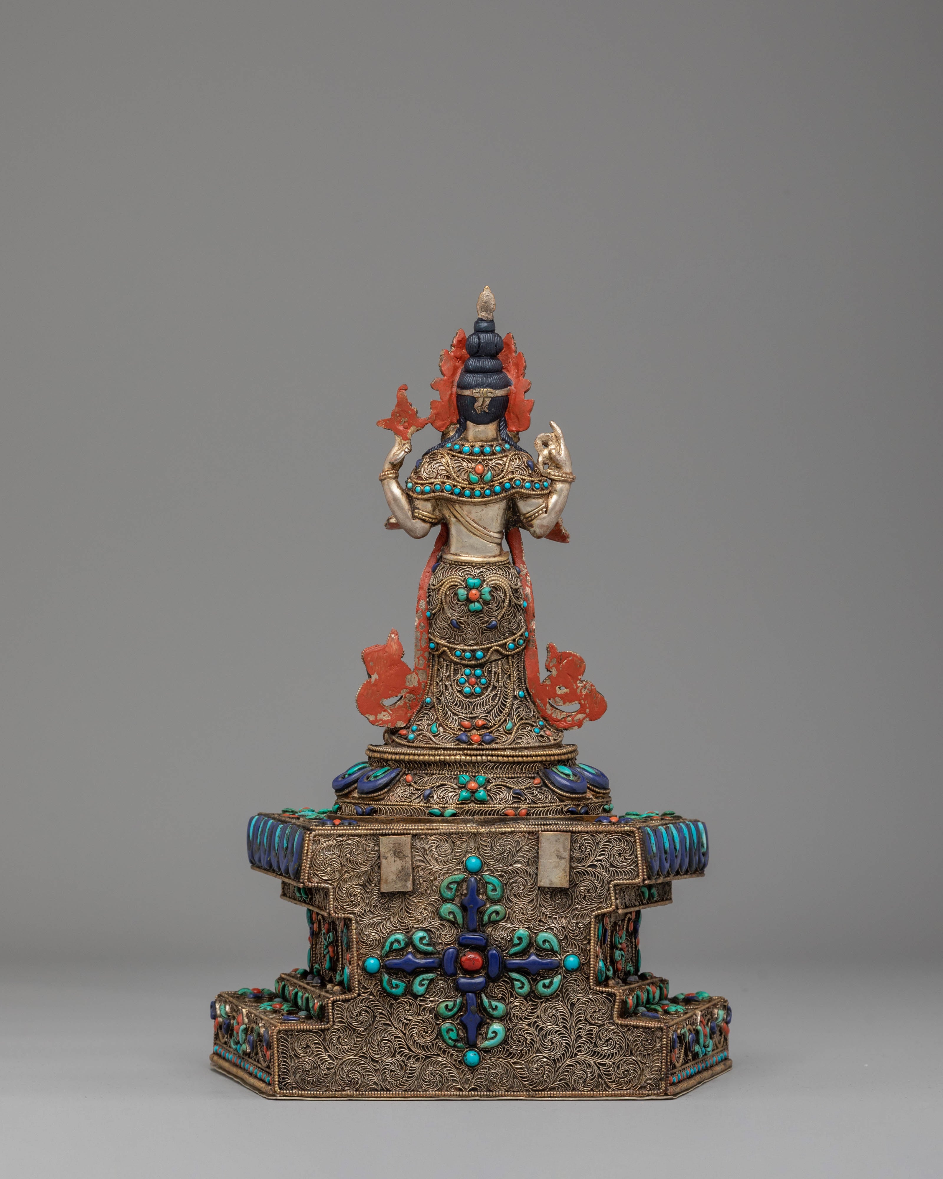 Divine Bodhisattva Standing Chenrezig Statue | Copper & Silver Plated Art