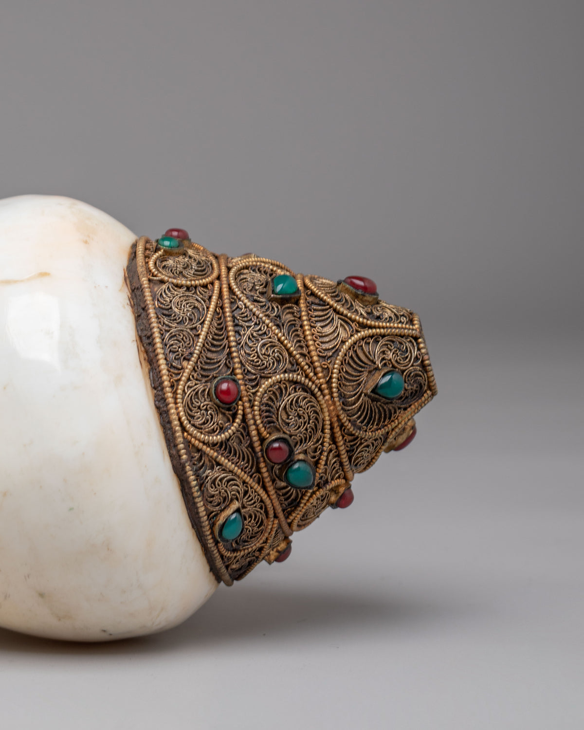 Tibetan Ritual Conch | Copper Body with Silver Plating