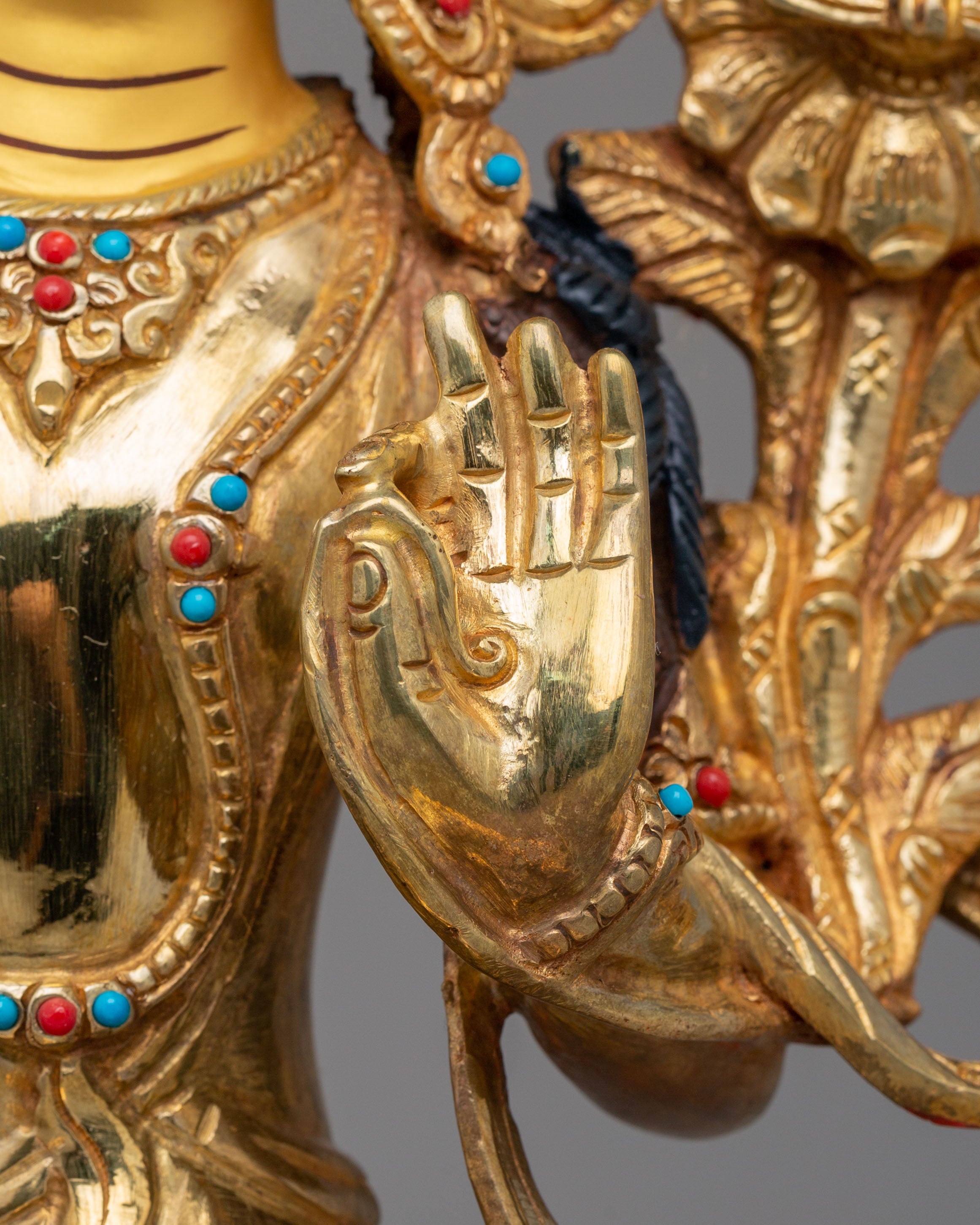Spiritual Manjushri Altar Statue | 24K Gold Plated Tibetan Buddhist Deity