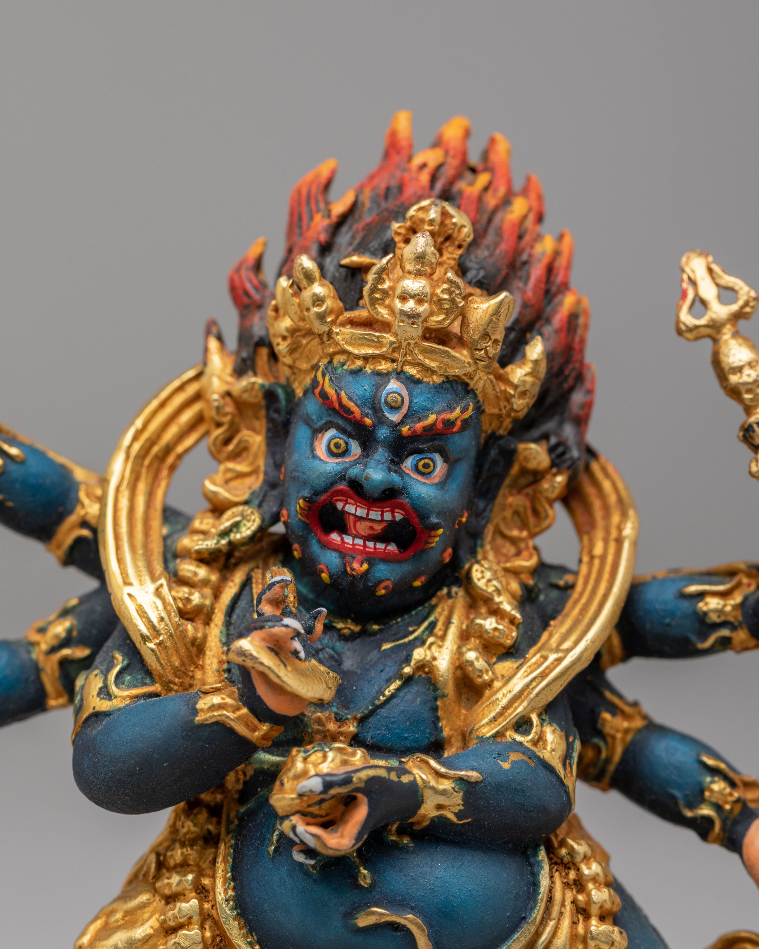 Buddhist Six-Armed Mahakala Statue | Tibetan Protector Deity Artwork