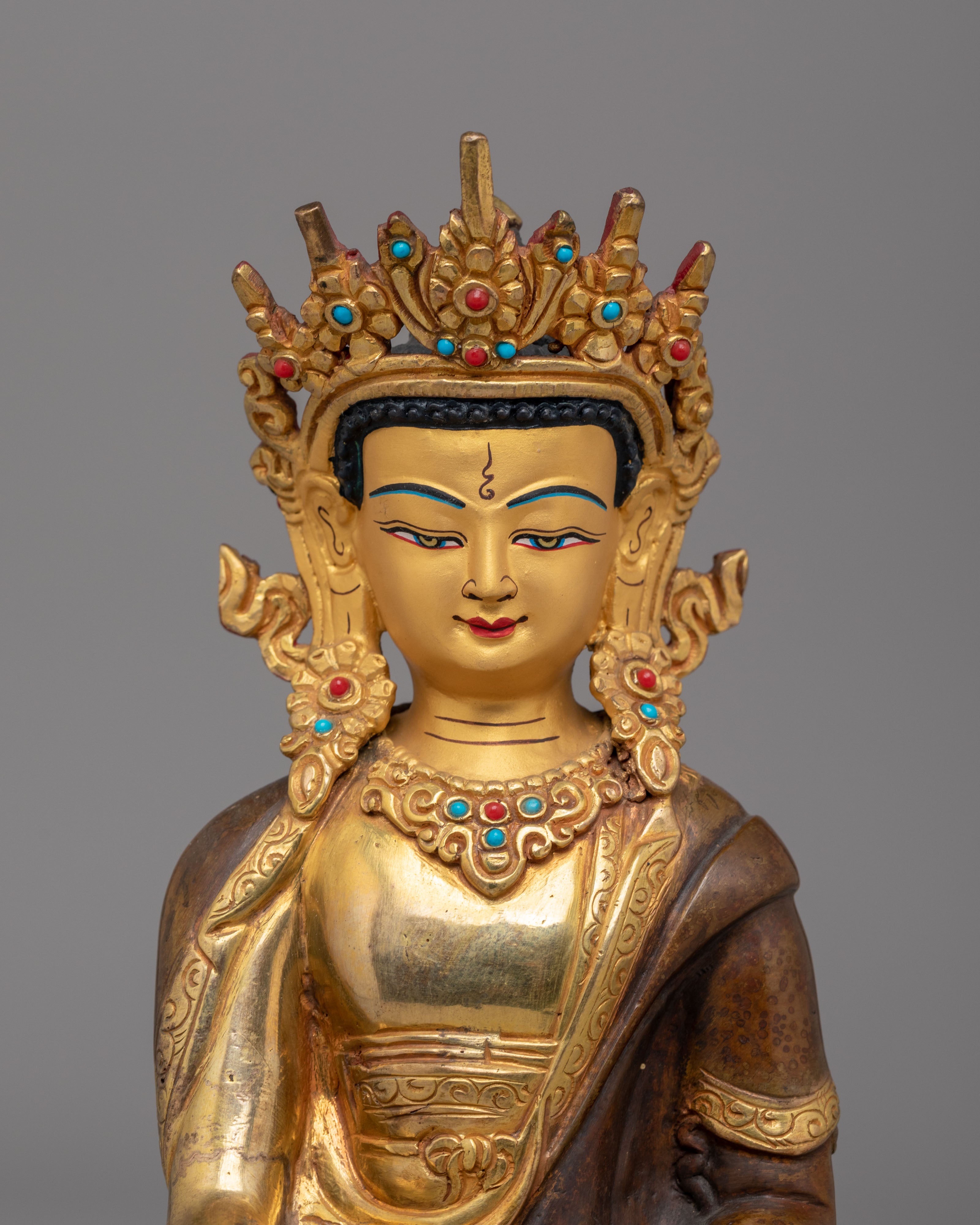 Traditional Crown Shakyamuni Buddha Statue | Himalayan Artwork