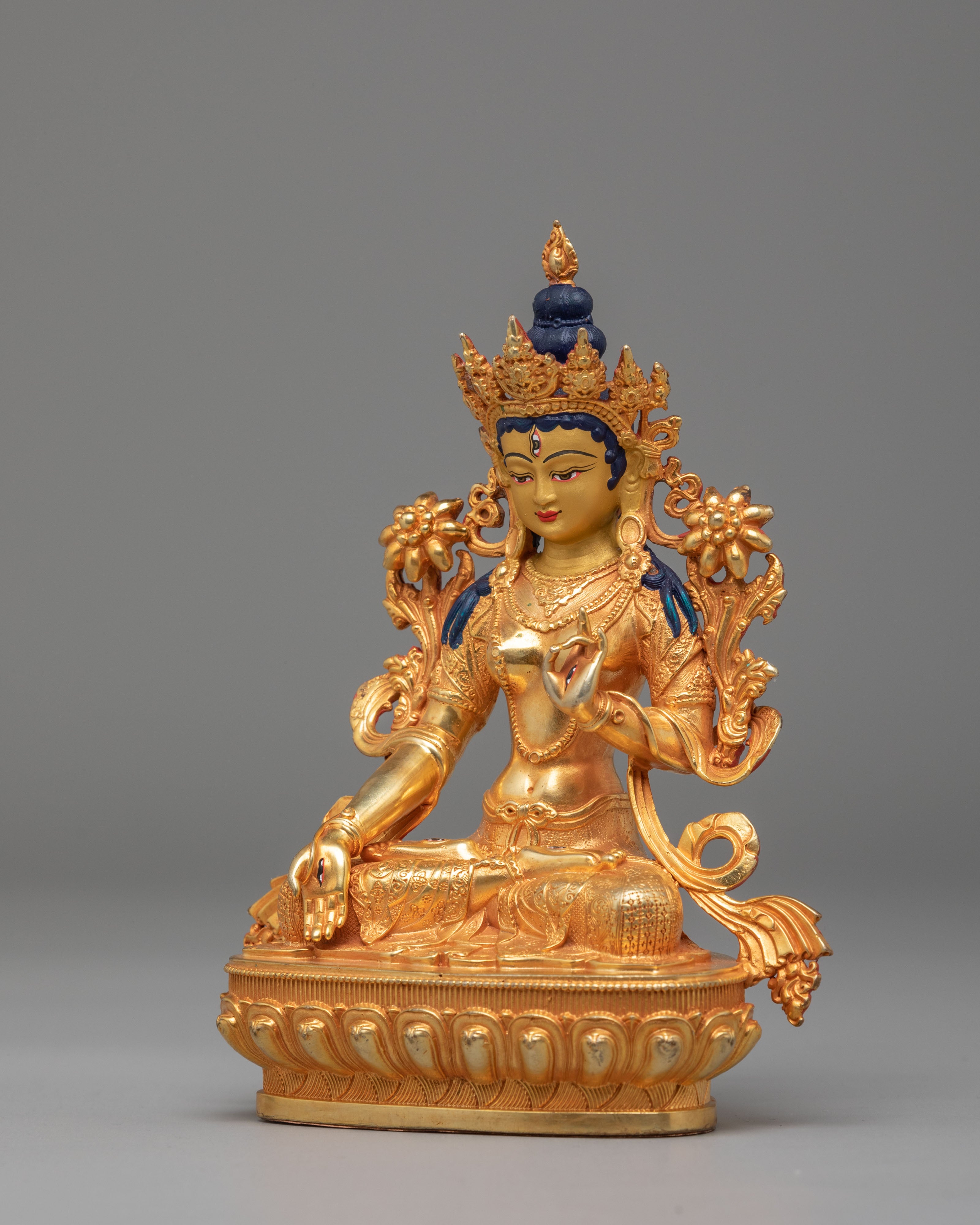 Himalayan White Tara Figurine | 24K Gold Plated Sculpture