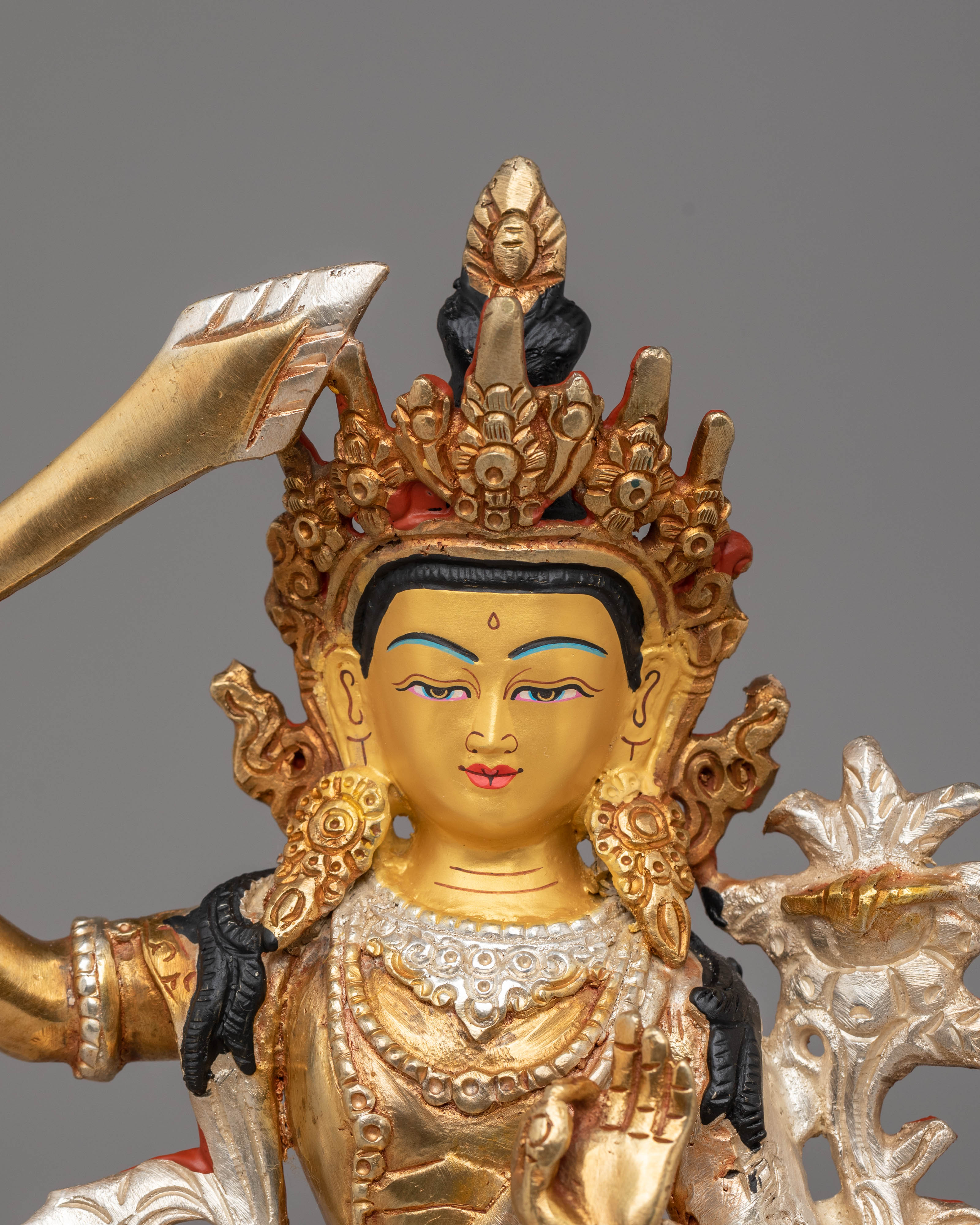 Statue of Manjushri Bodhisattva | Gold Plated Copper for Wisdom and Enlightenment