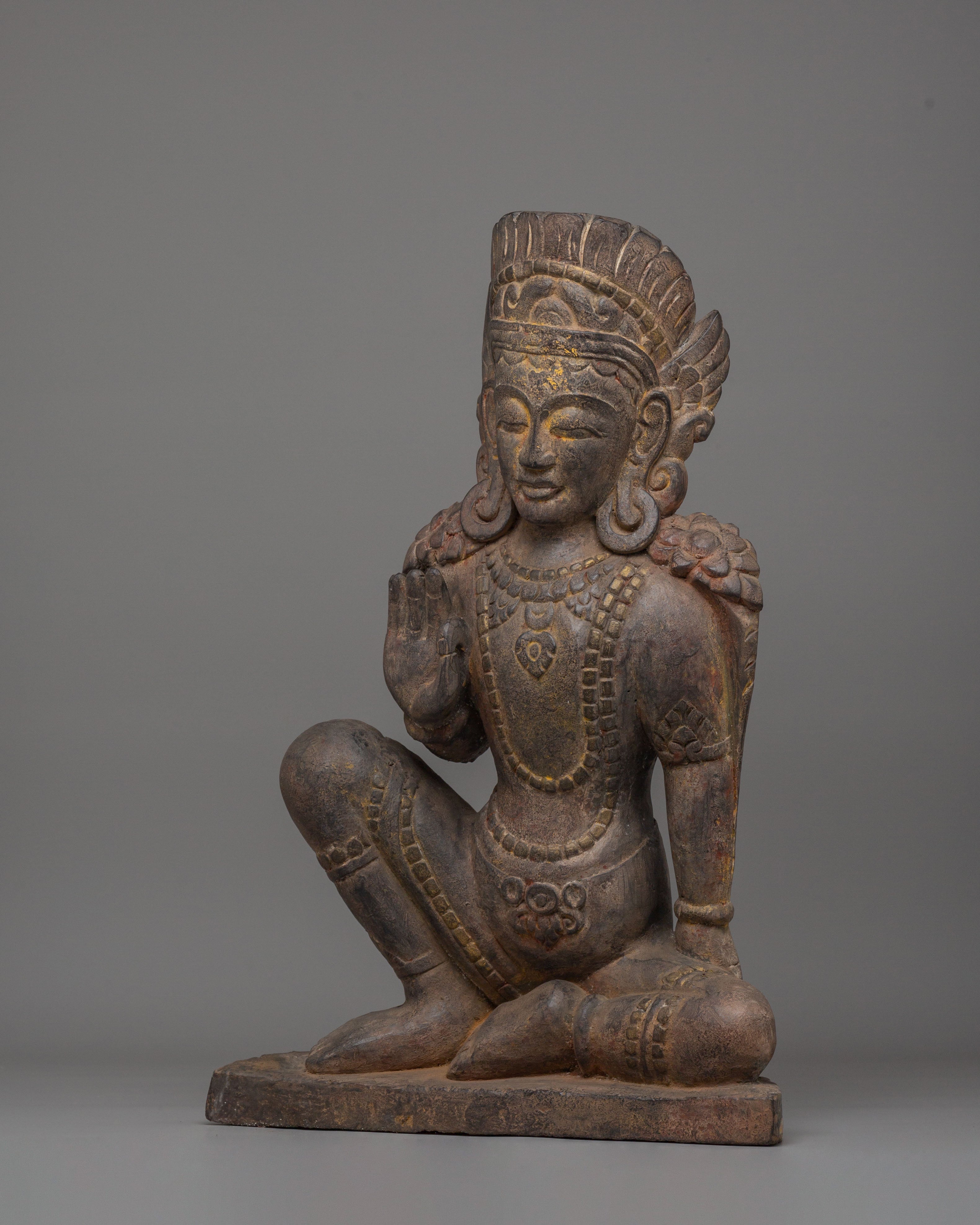Handcrafted Indra Statue | Wooden Hindu God Sculpture