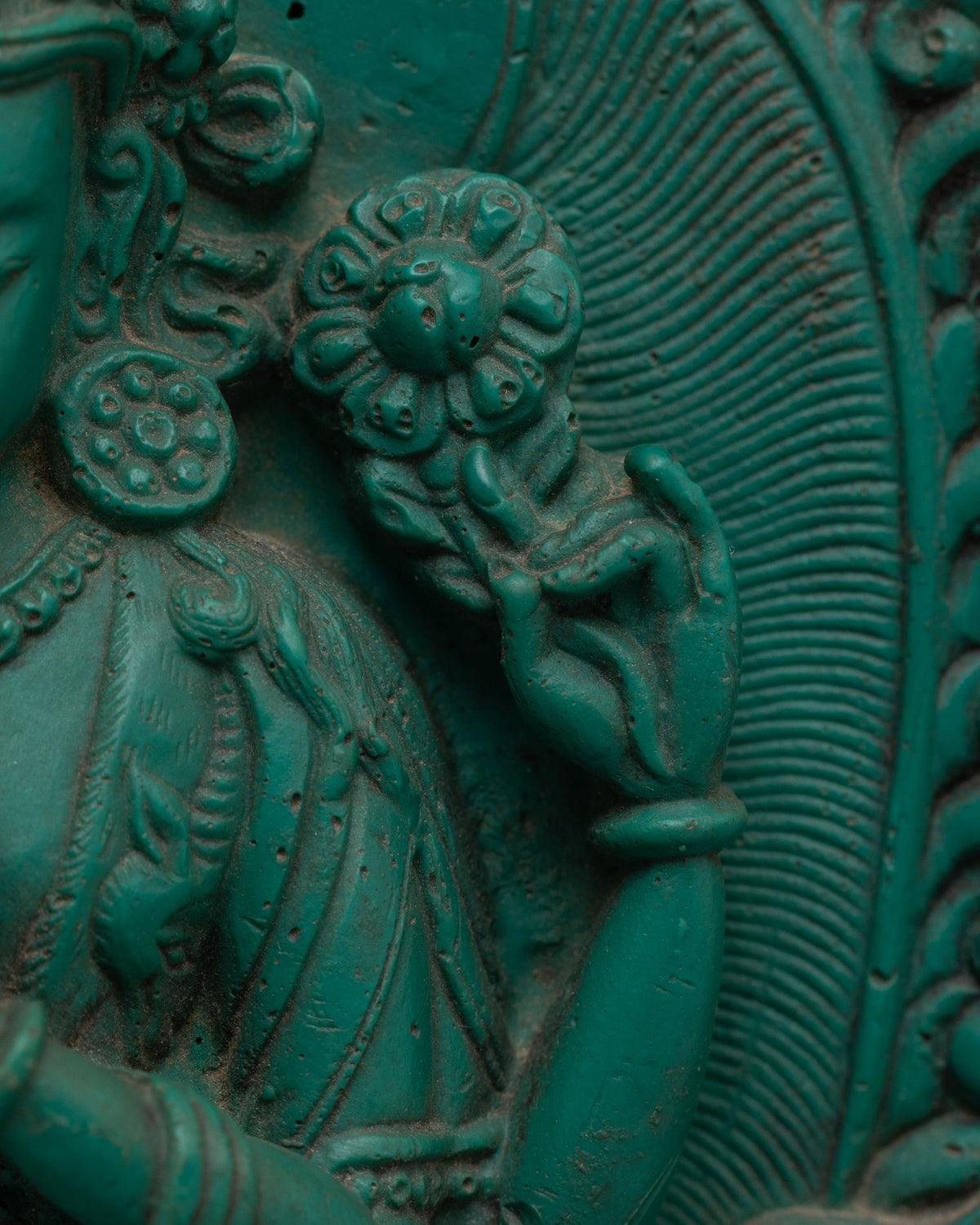 Tibetan Avalokiteshvara Statue | Compressed Turquoise Buddhist Compassion Sculpture