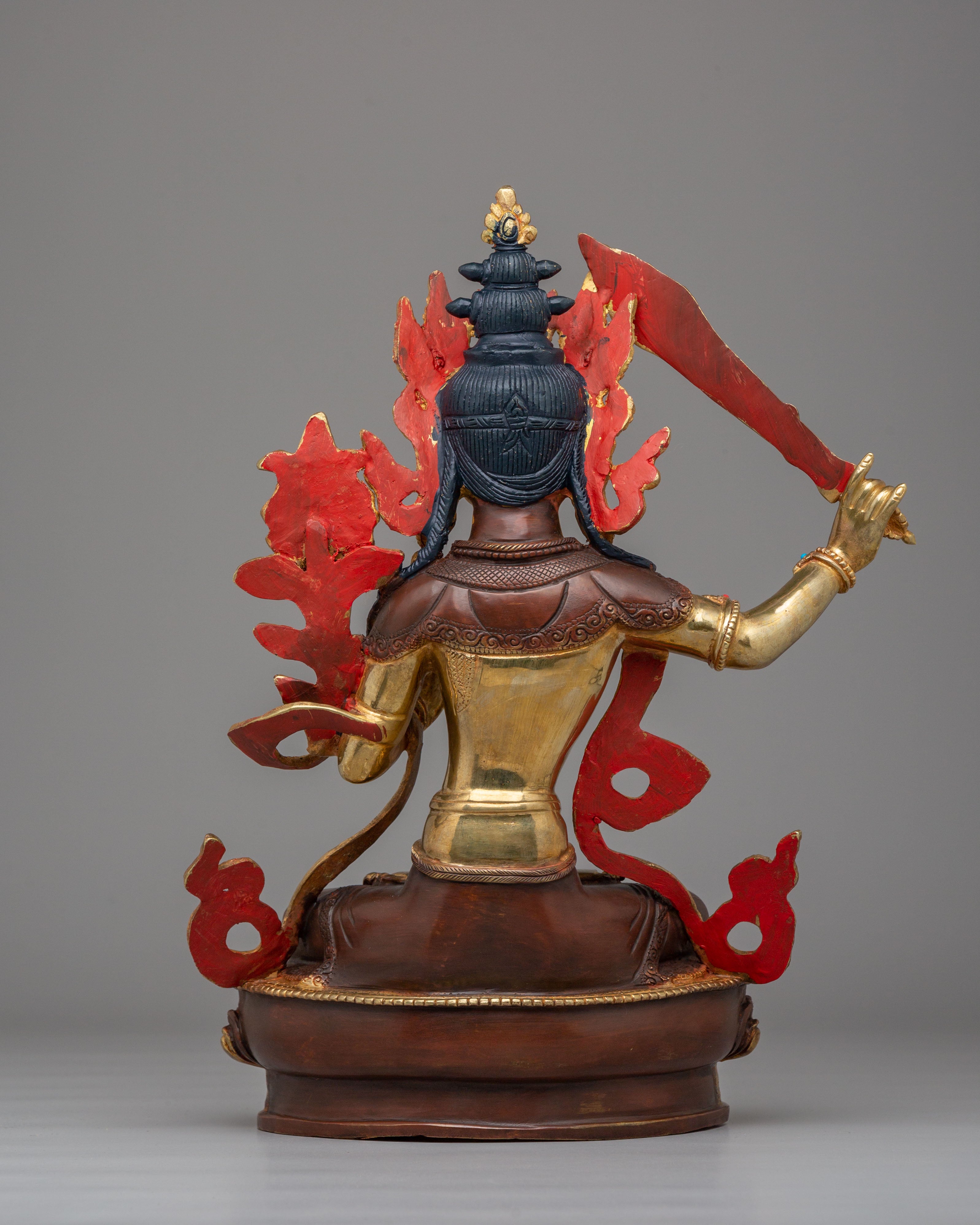 Spiritual Manjushri Altar Statue | 24K Gold Plated Tibetan Buddhist Deity