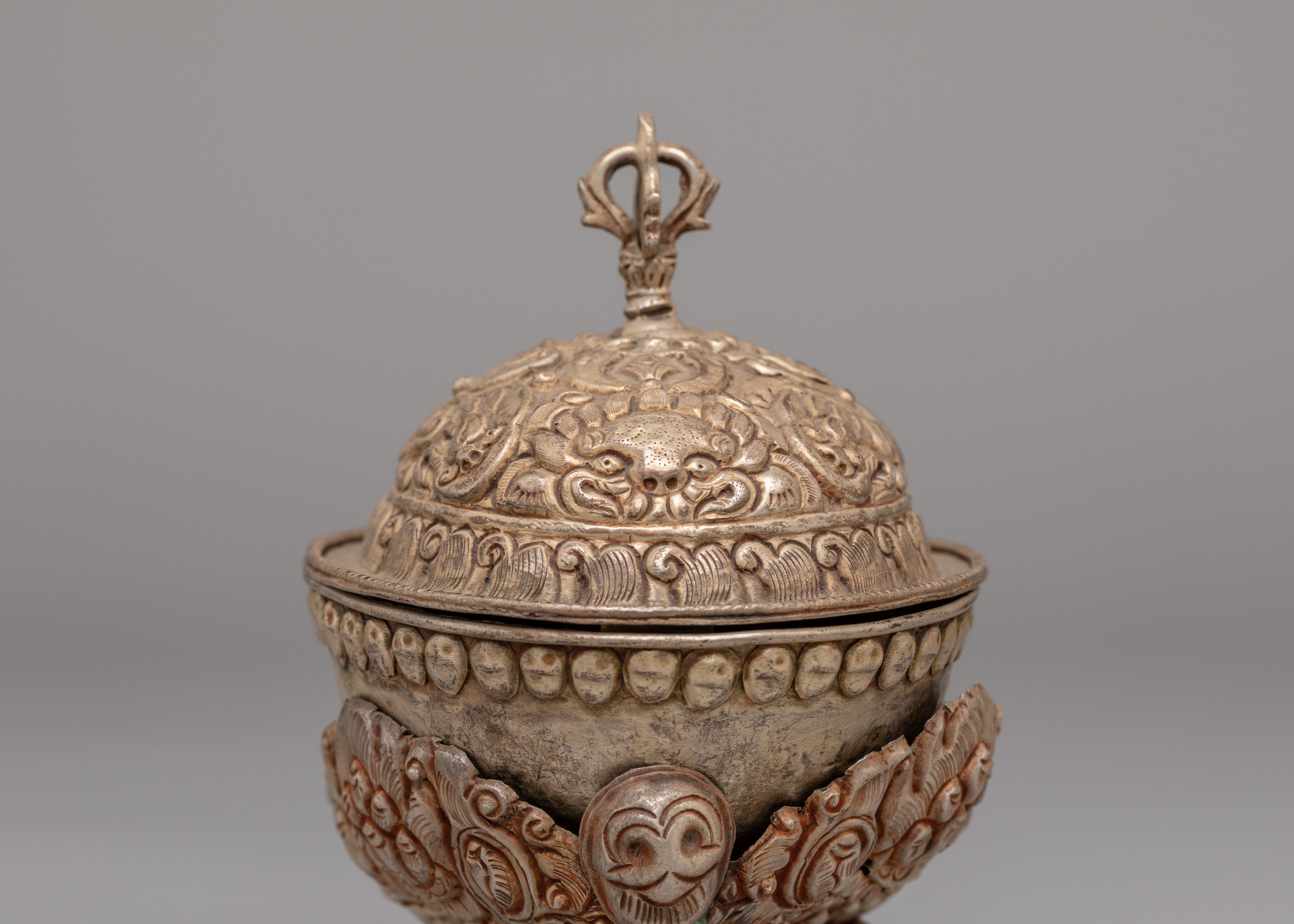 Kapala Vessel for Sacred Offerings | Silver Plated Ritual Bowl