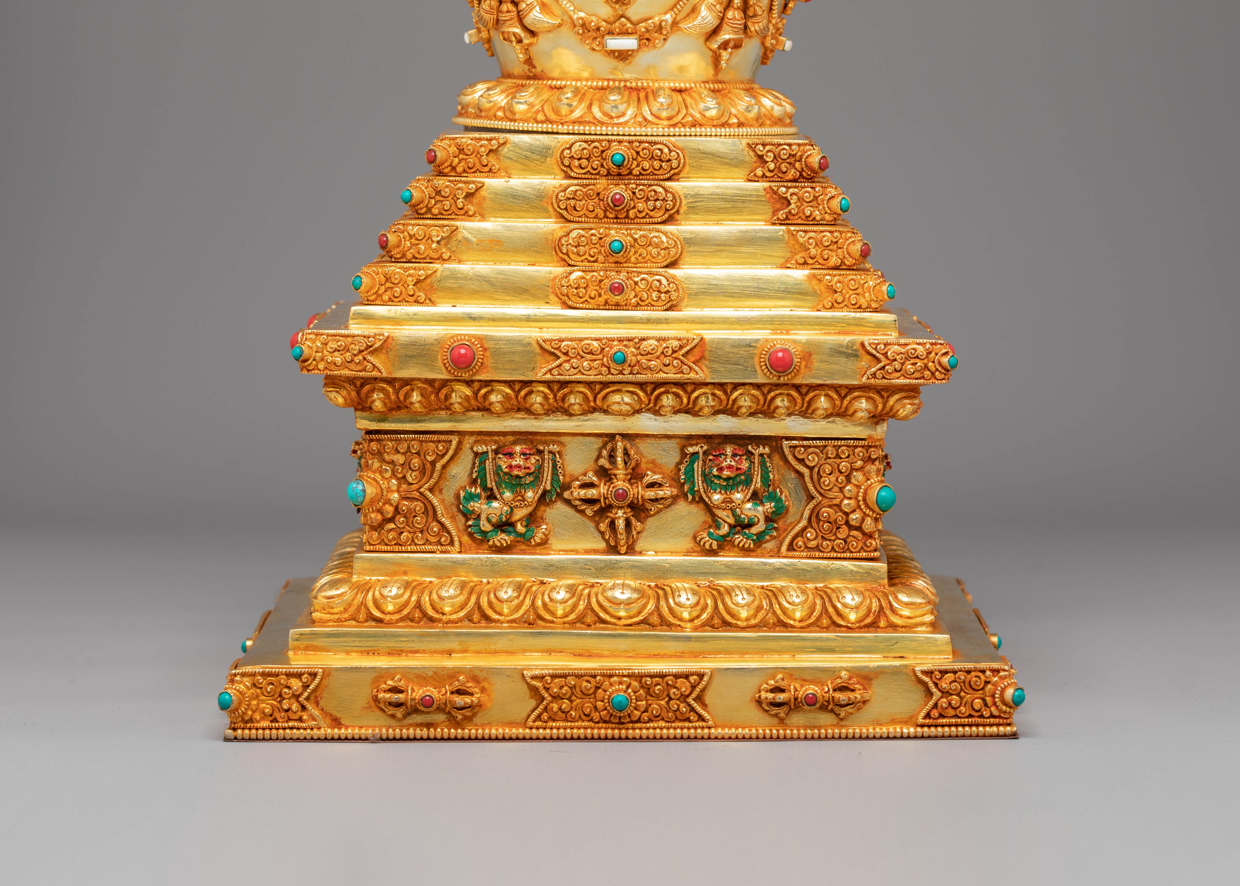 Golden Copper Tibetan Stupa | Sacred Buddhist Shrine Decor