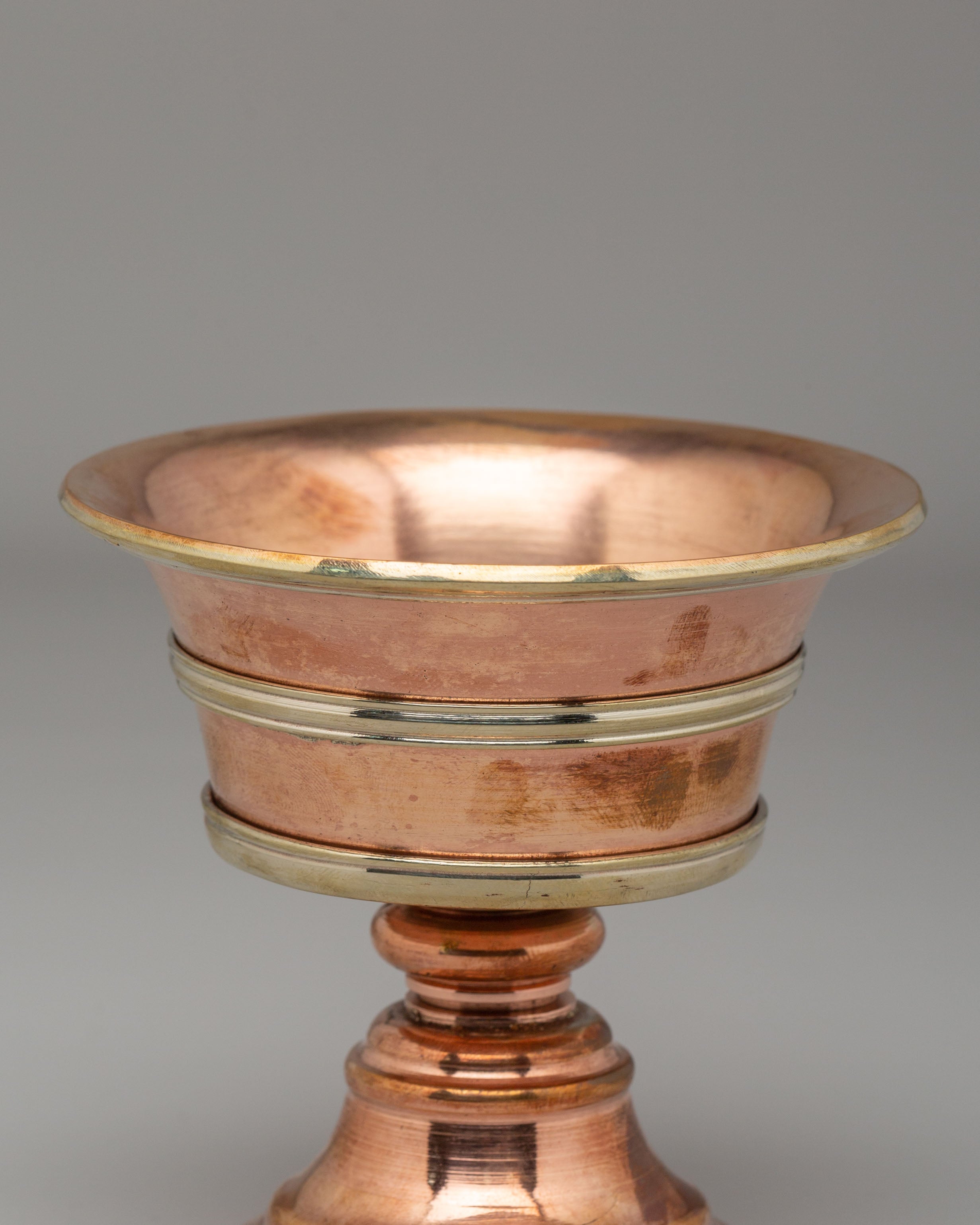 Tibetan Butter Lamp for Altar | Copper and White Metal Altar Offering Lamp