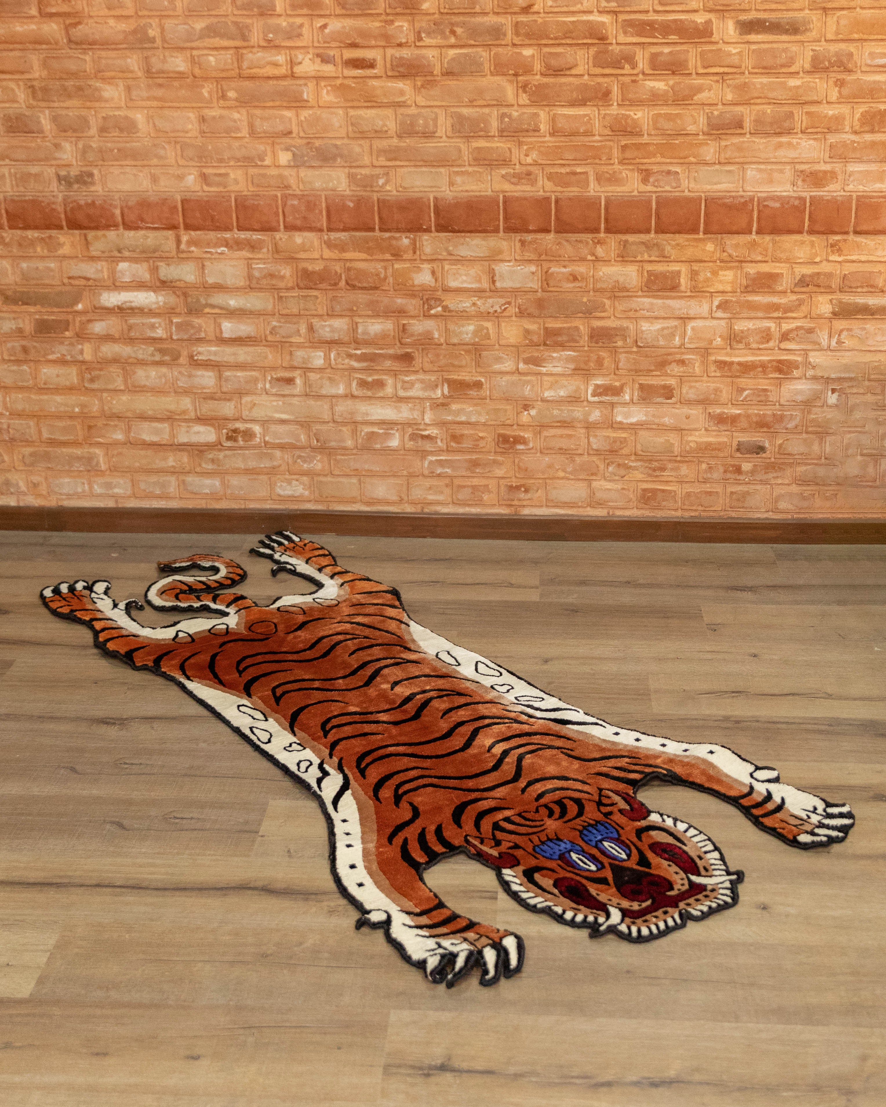 Handwoven Boho Style Tiger Rug | Tibetan & New Zealand Wool with Viscose Accents