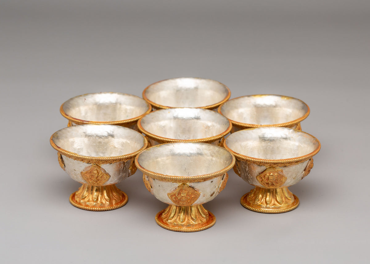 Seven Bowl Water Offering Set | Tibetan Buddhist Copper Altar Bowls