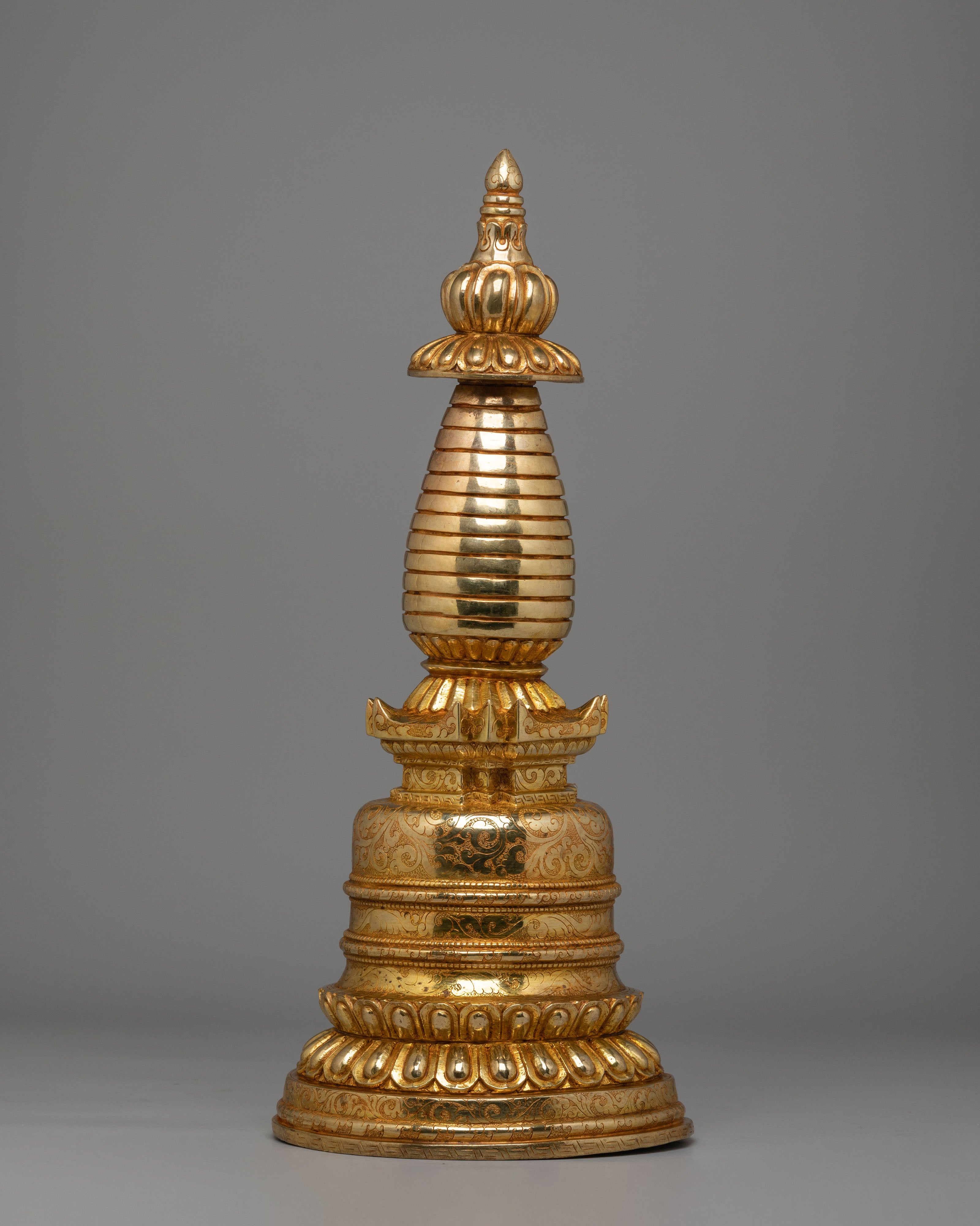 Traditional Ceremonial Kadampa Stupa | Handmade Copper Body with Gold Plating