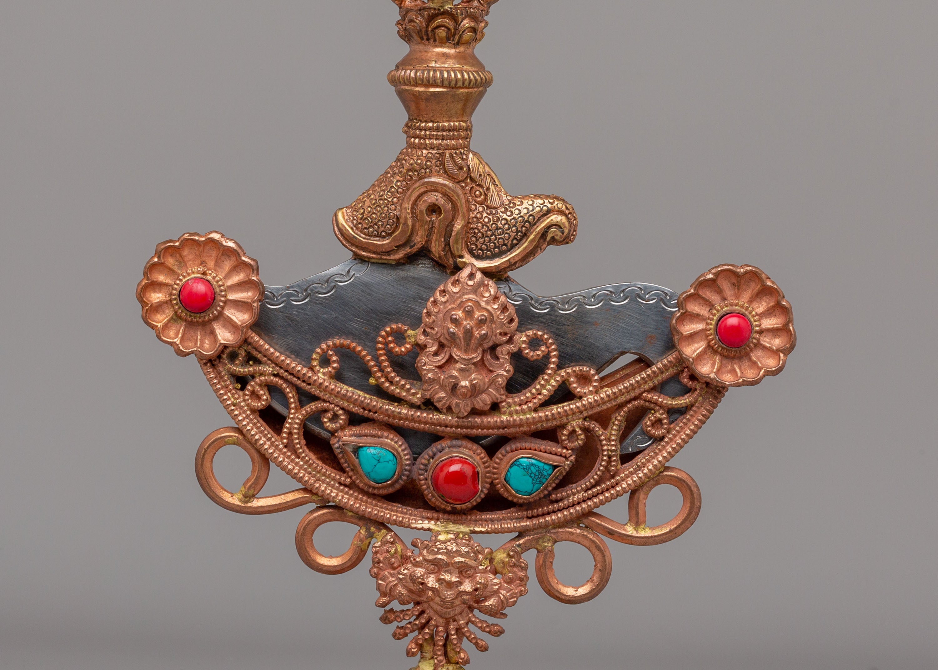 Kartika Ritual Knife With Stand | Copper Kartika with Coral and Turquoise