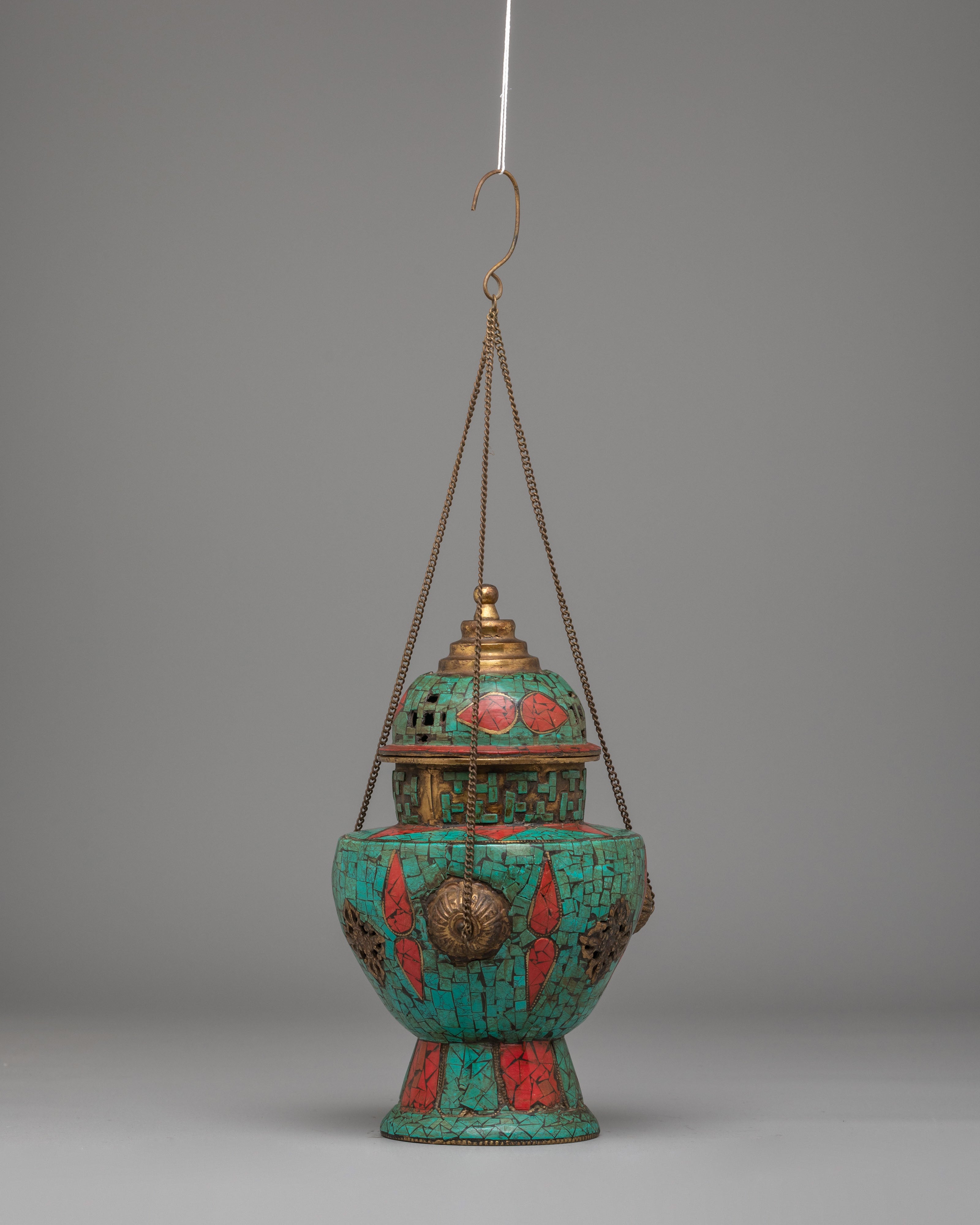 Spiritual Ritual Incense Burner | Tibetan Copper & Turquoise Decor
