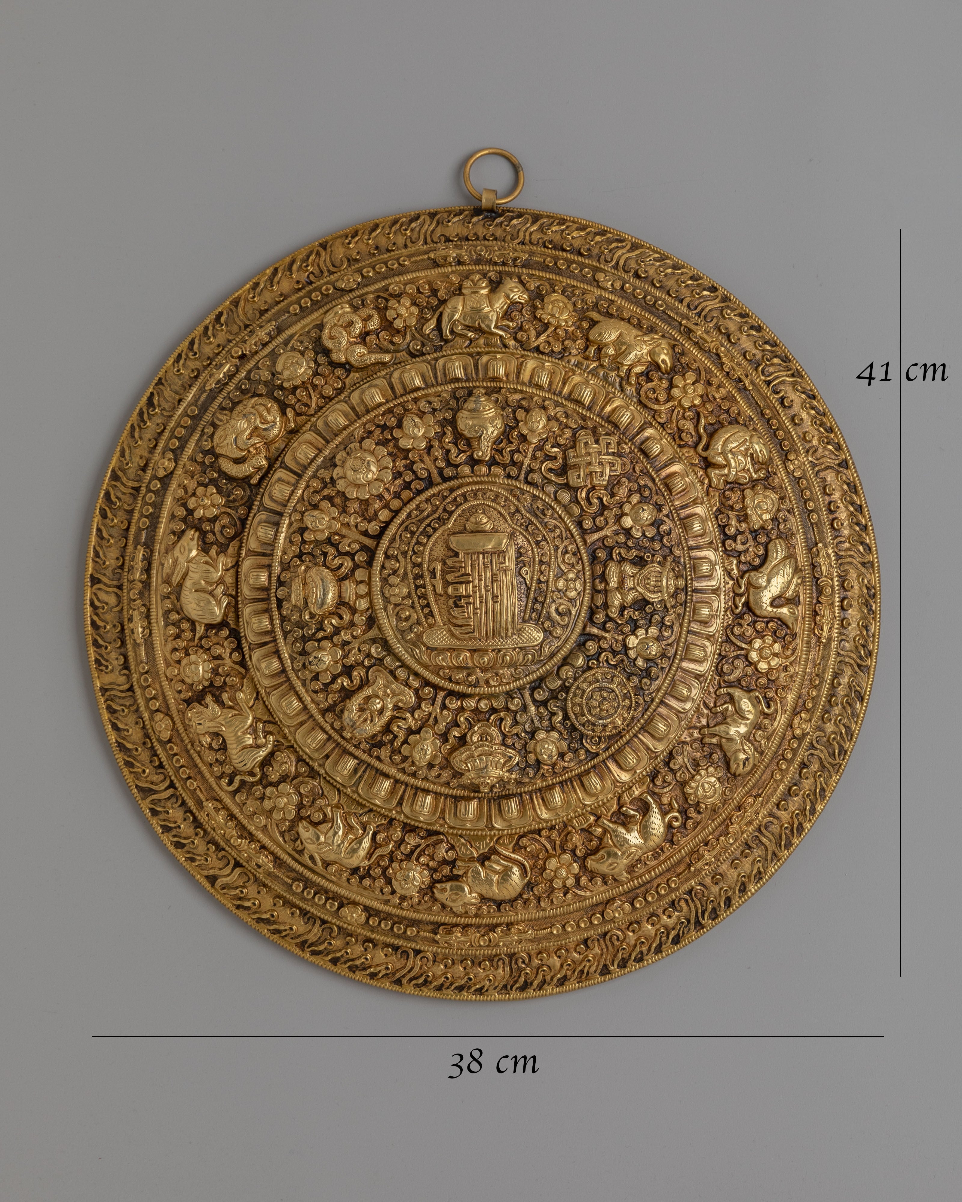Buddhist Mandala Wall Hanging | Gold Plated Tibetan Wall Decor
