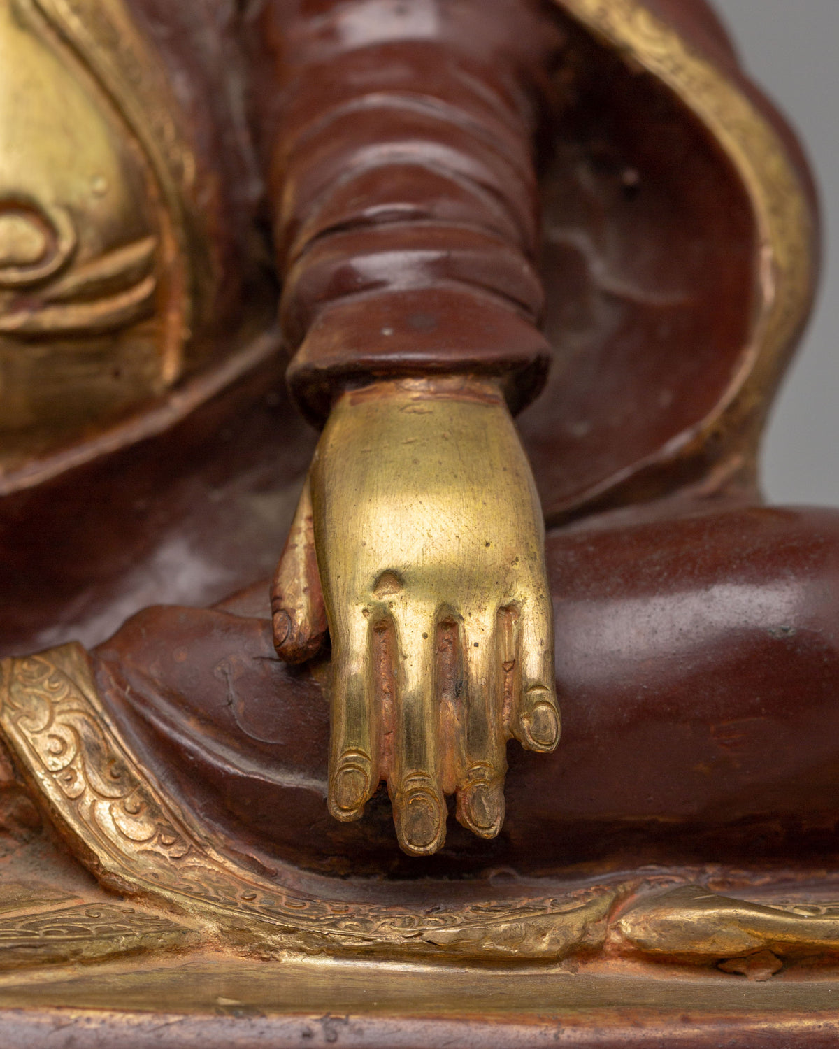Buddhist Kagyu Master Marpha Sculpture | 24K Gold Plated Copper Deity