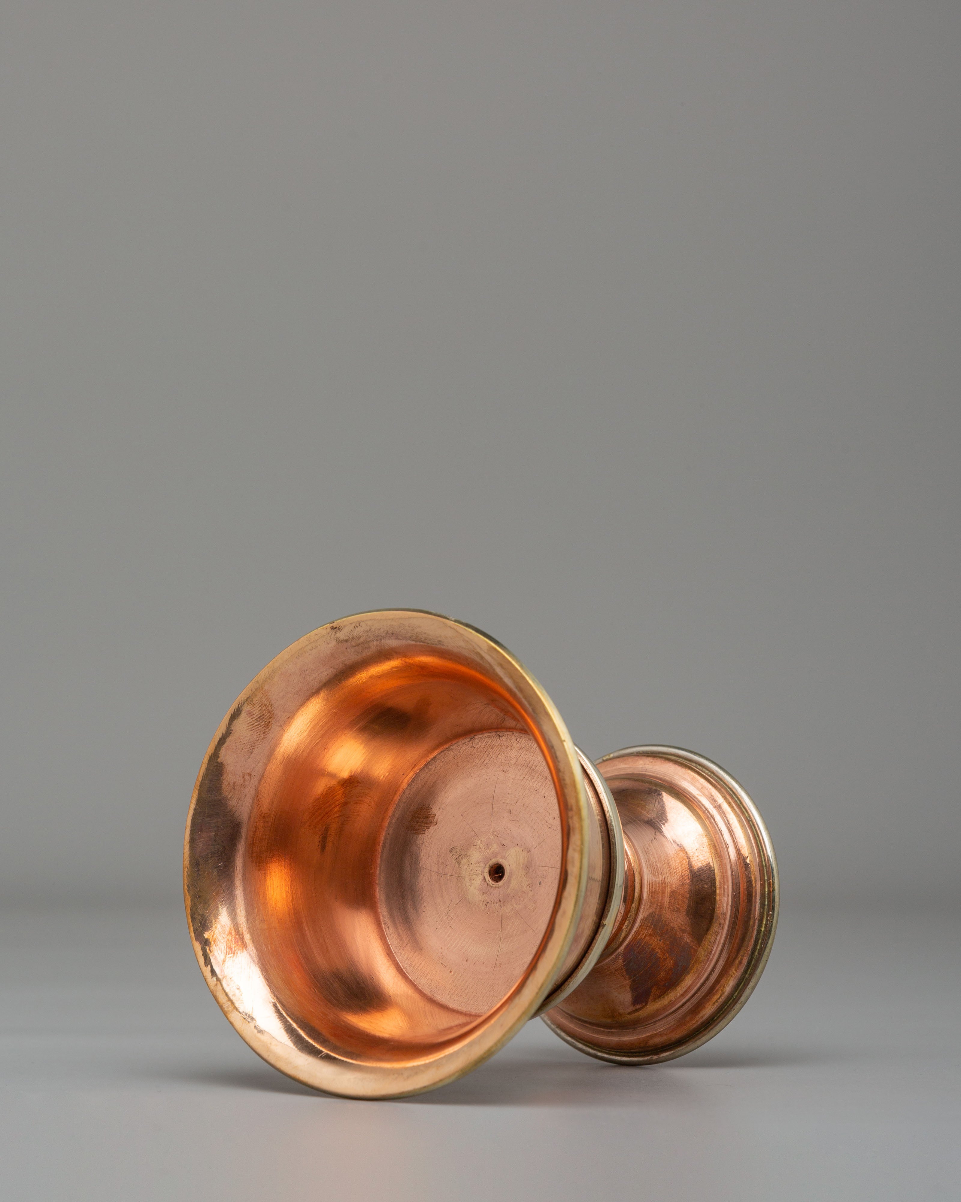 Tibetan Butter Lamp for Altar | Copper and White Metal Altar Offering Lamp