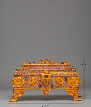 Electro Gold Plated Copper Treasure Box | Tibetan Altar Decor