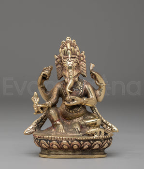 Handcrafted Ganesh Statue for Rituals | Copper Body Ganesha Figurine