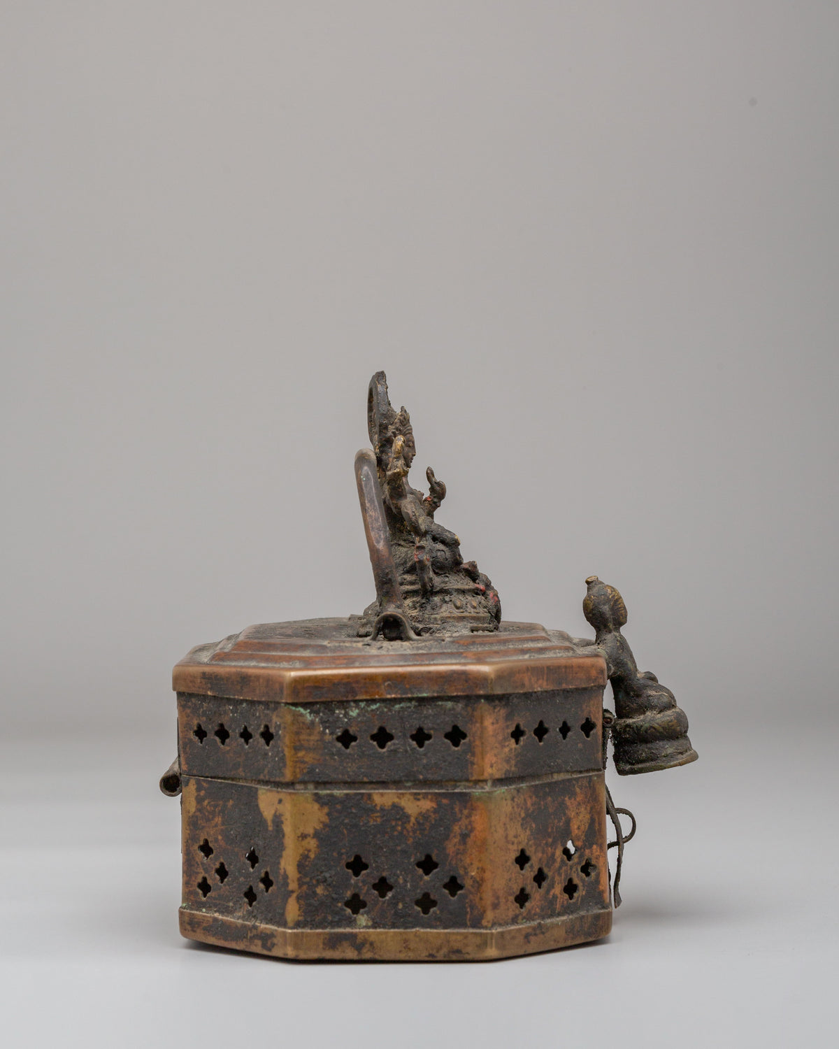 Jewellery Box With Buddhist Deity Carvings | Handcrafted Brass Copper Box
