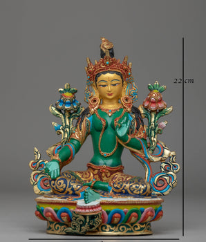 Shyama Tara Statue for Protection | Copper, Gold-Plated with Coral & Turquoise