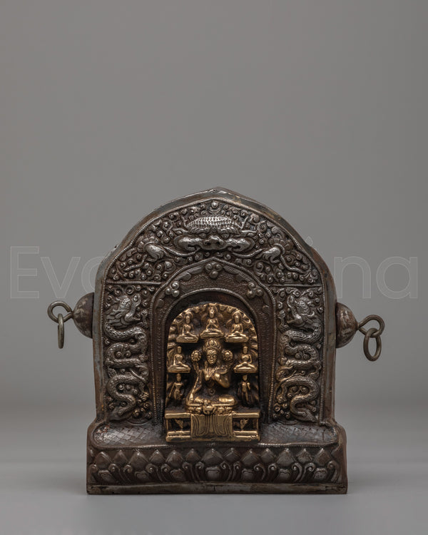 Handcrafted Buddhist Ghau Box with Deity | Tibetan Ritual Box for Offerings