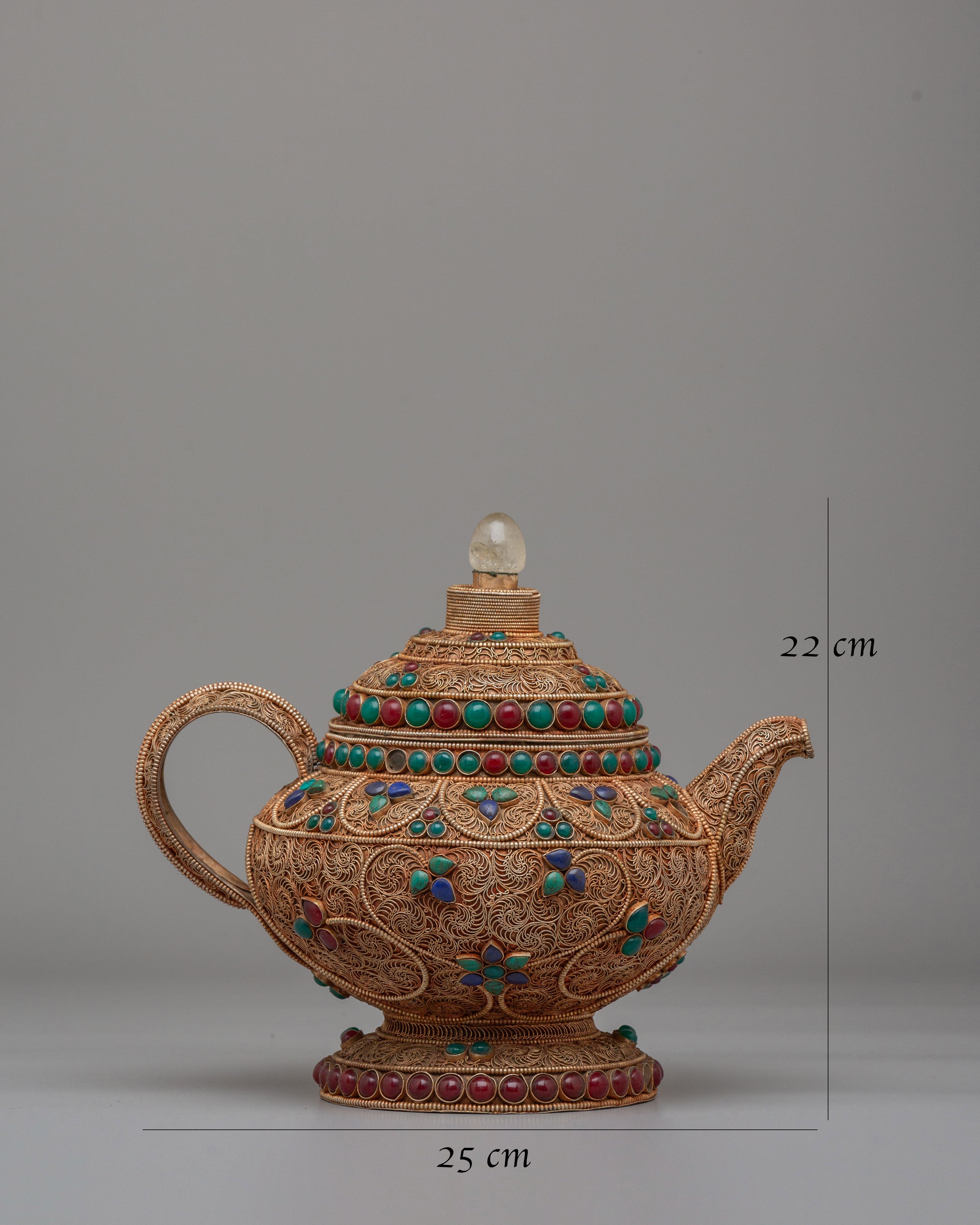 Handcrafted Filigree Tea Pot | Tibetan Tea Pot with Decorative Design