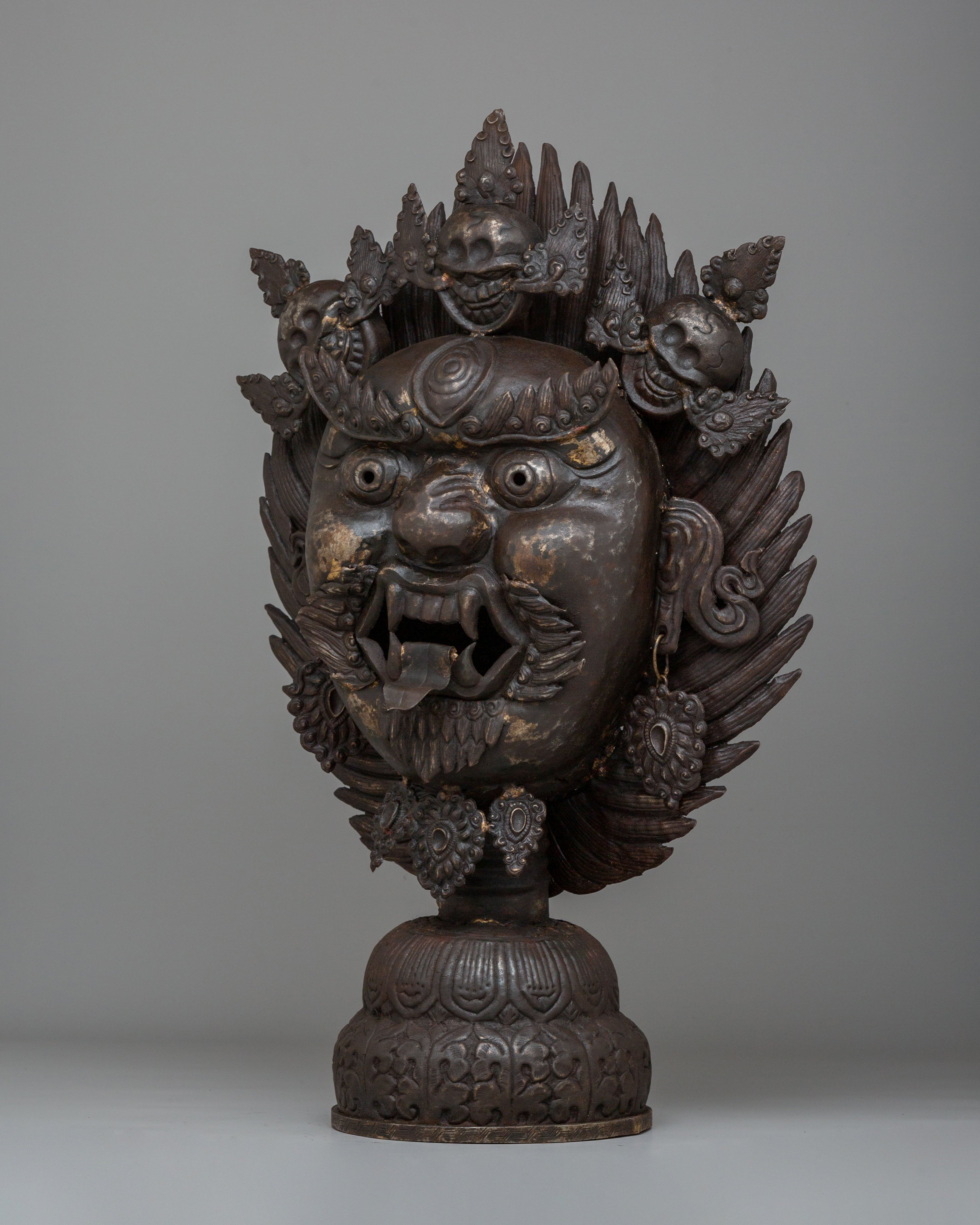 Traditional Bhairava Face Sculpture | Tibetan Wrathful Deity Altar Decor