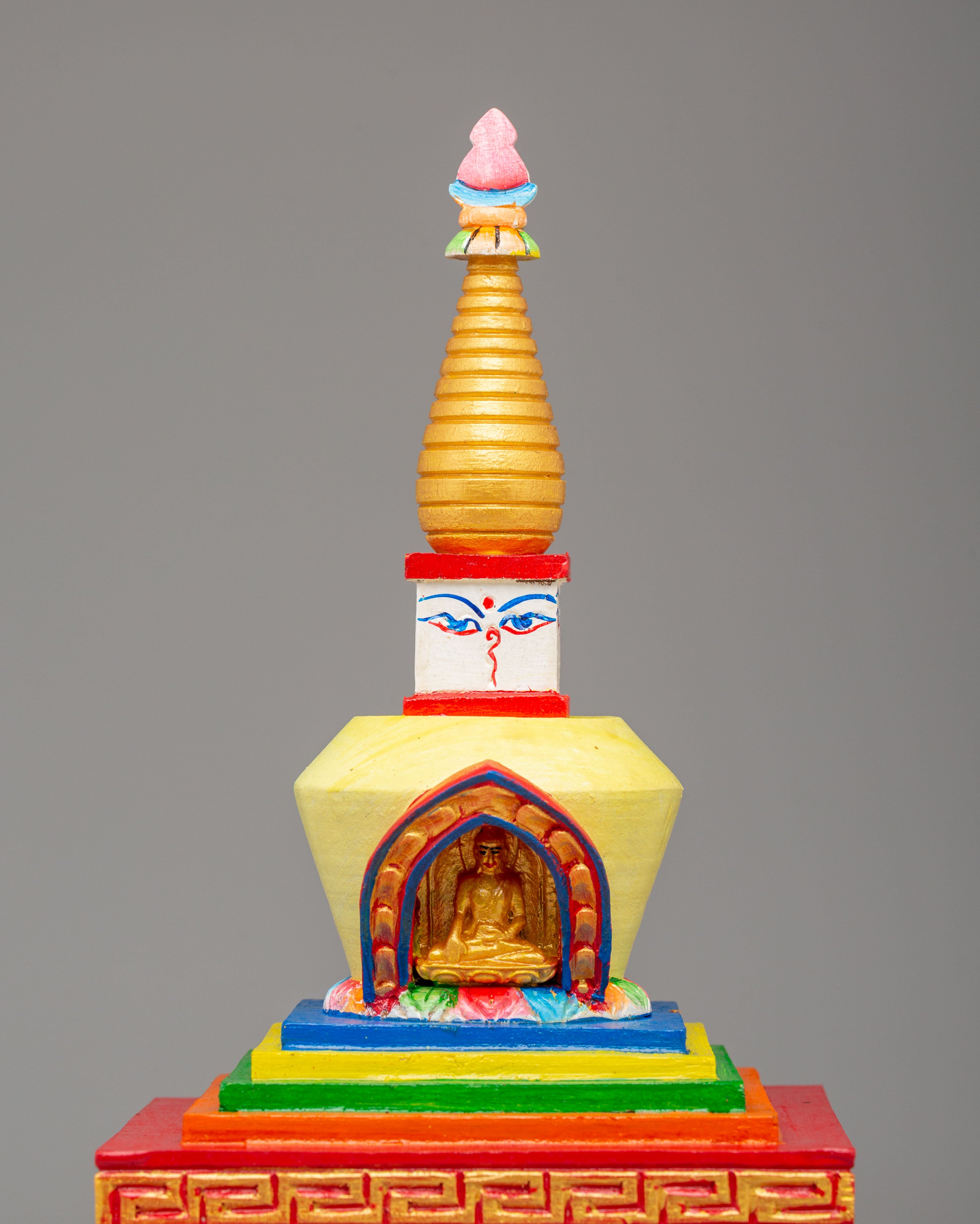Sacred Enlightenment Stupa | Handcrafted Wooden Stupa for Meditation