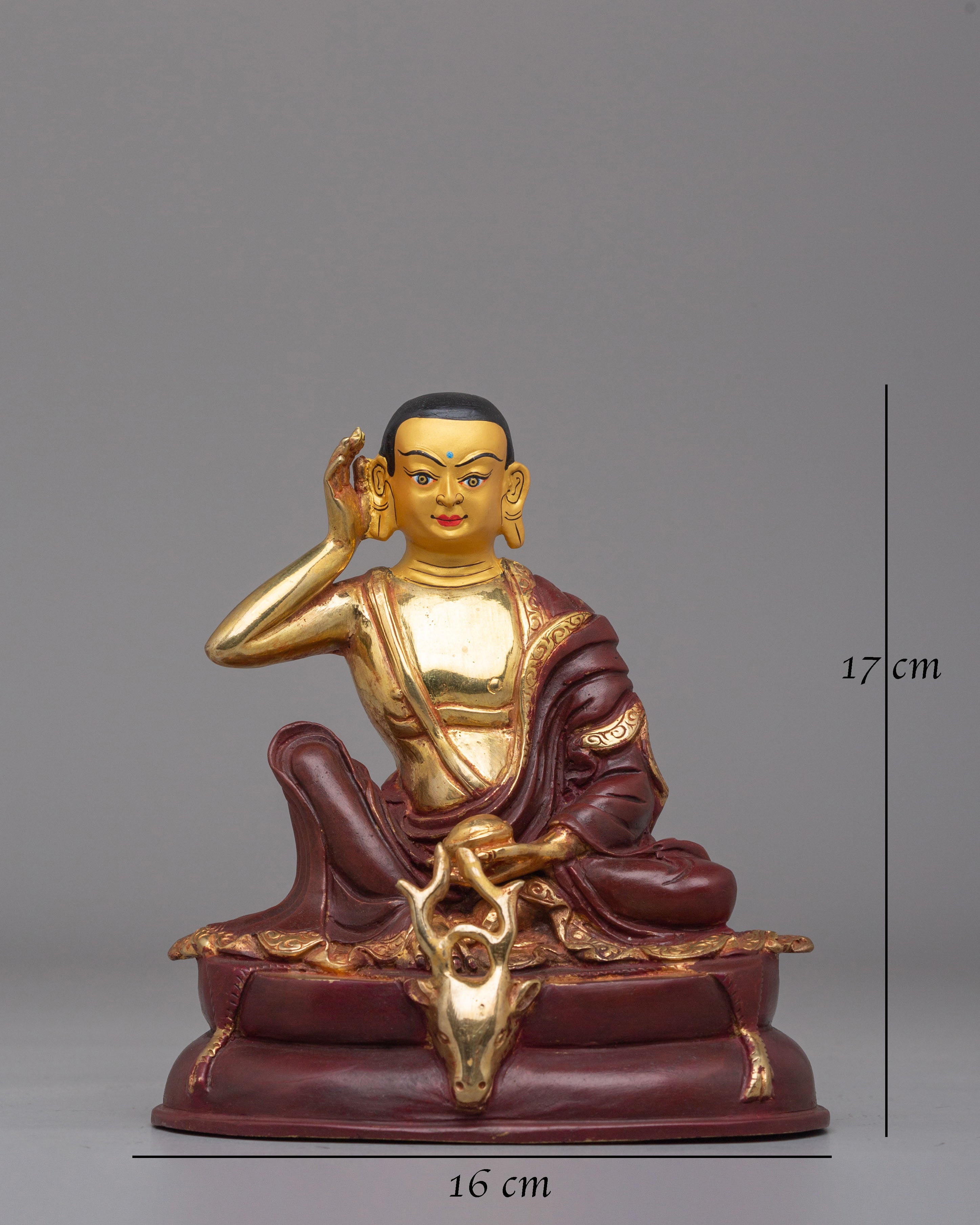 Spiritual Tibetan Milarepa Figurine | 24K Mercury Gold Plated Copper Sculpture