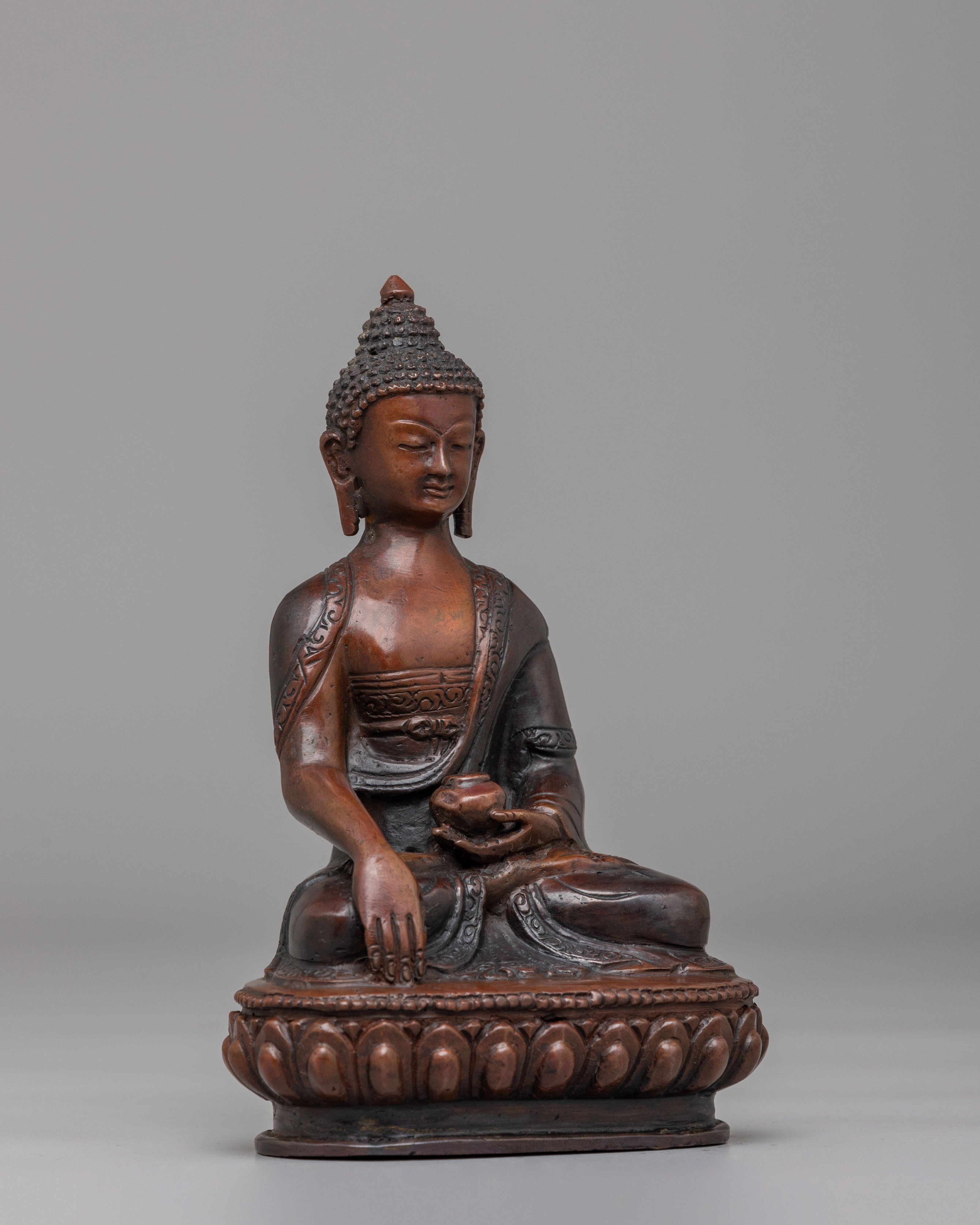 Handmade Shakyamuni Buddha Shrine Statue | Oxidized Copper Body