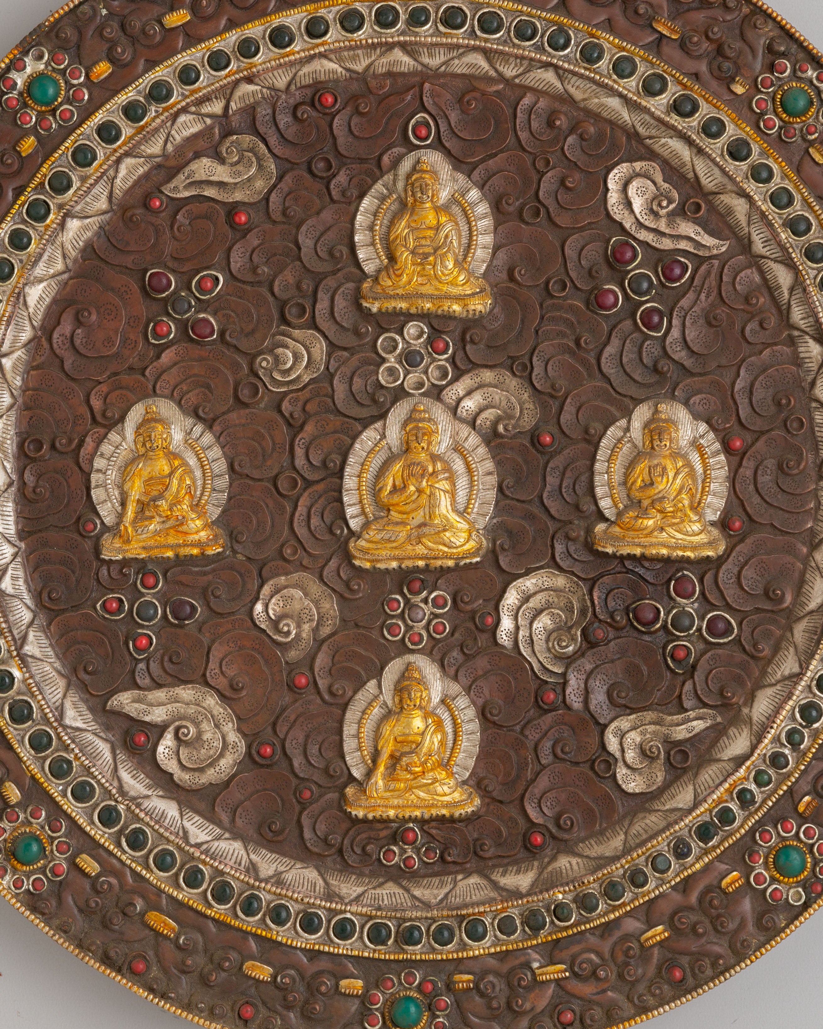 Sacred Five-Buddha Mandala Wall Hanging | Traditional Tibetan Artwork