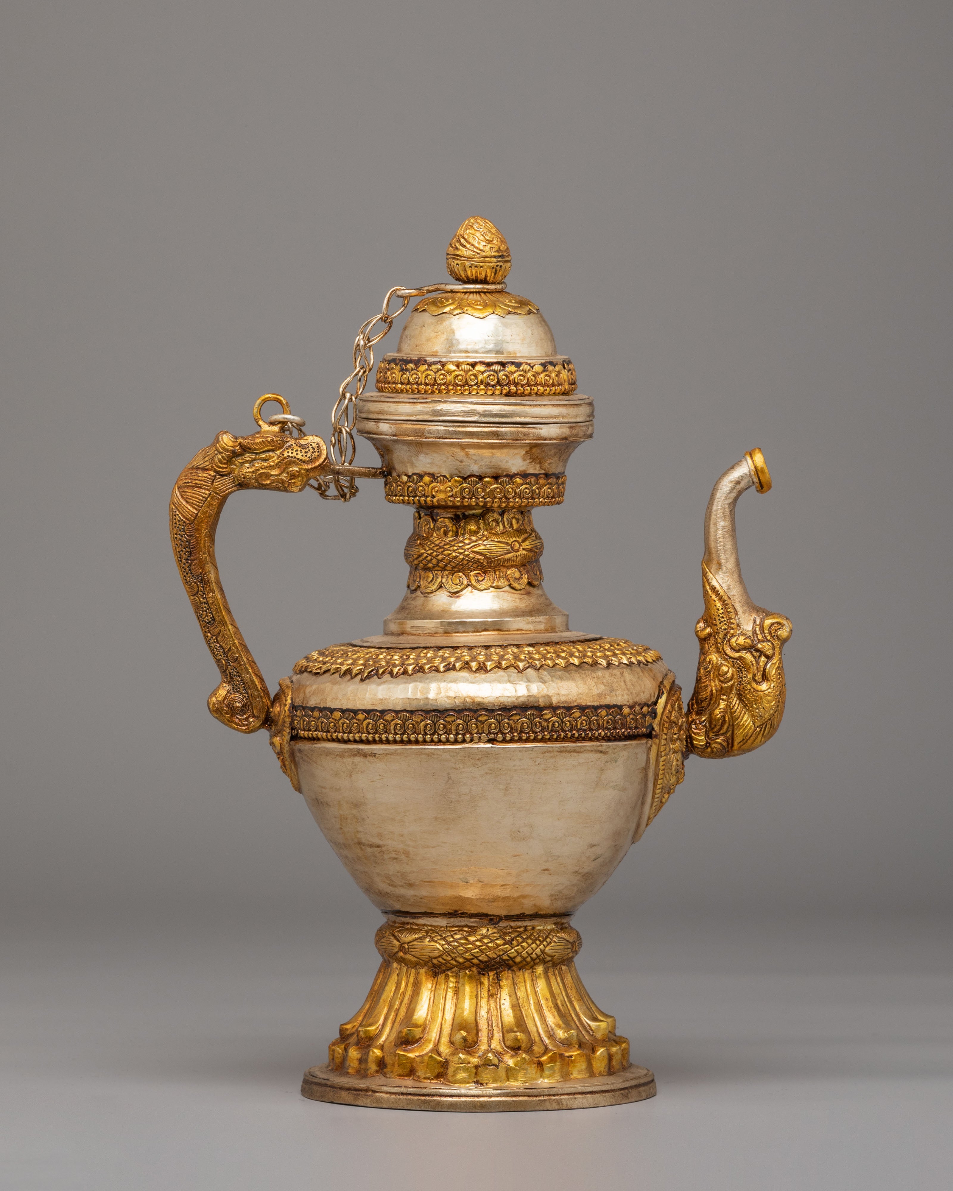 Decorative Tibetan Tea Vessel | Copper Silver Gold Plated Tea Vessel