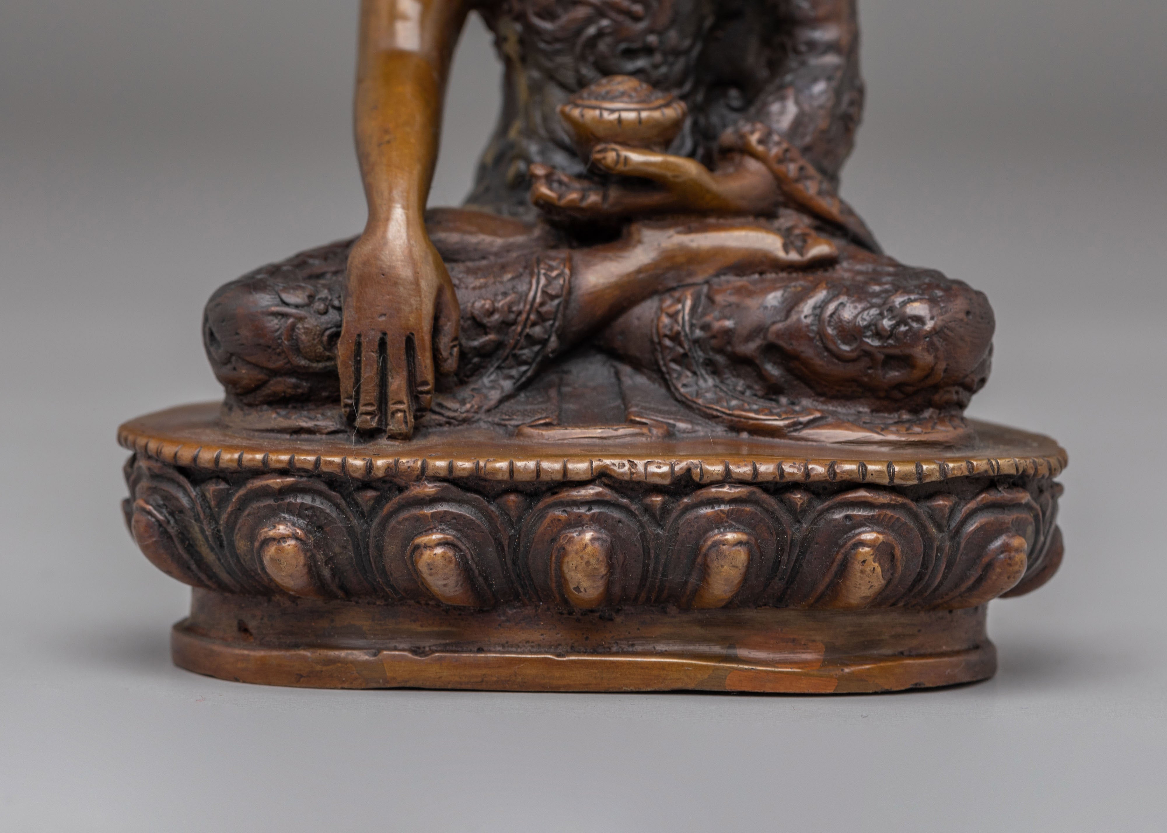 Ceremonial Shakyamuni Buddha Figurine | Oxidized Copper Statue for Altar