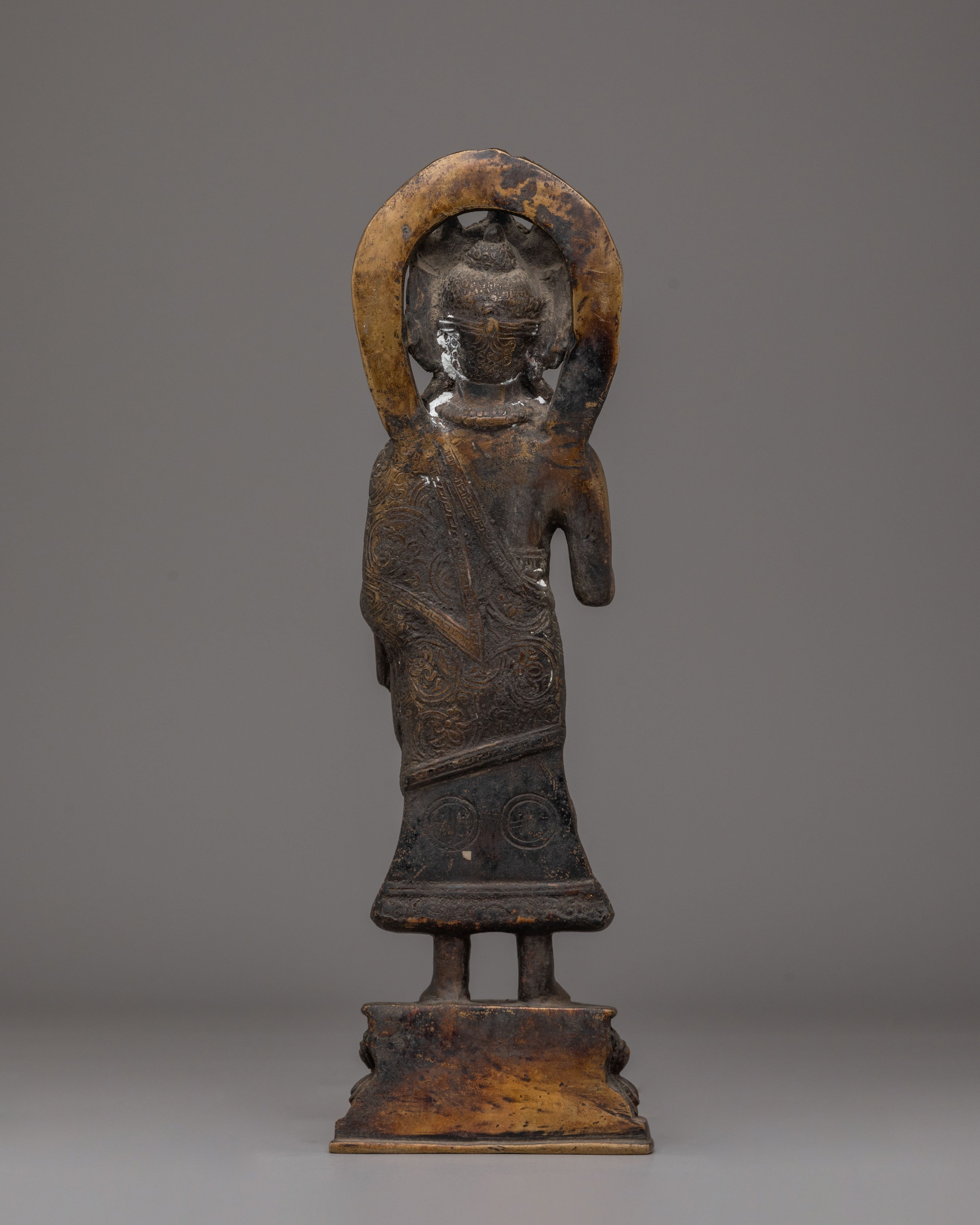 Handmade Buddhist Dipankara Buddha Statue | Antique Brass Buddha Sculpture