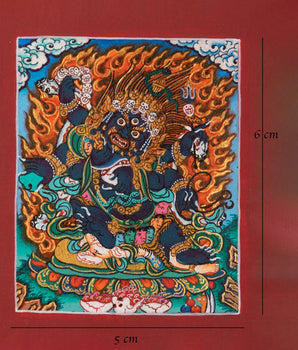 Sacred Six-Armed Mahakala Thangka for Locket | Protective Deity