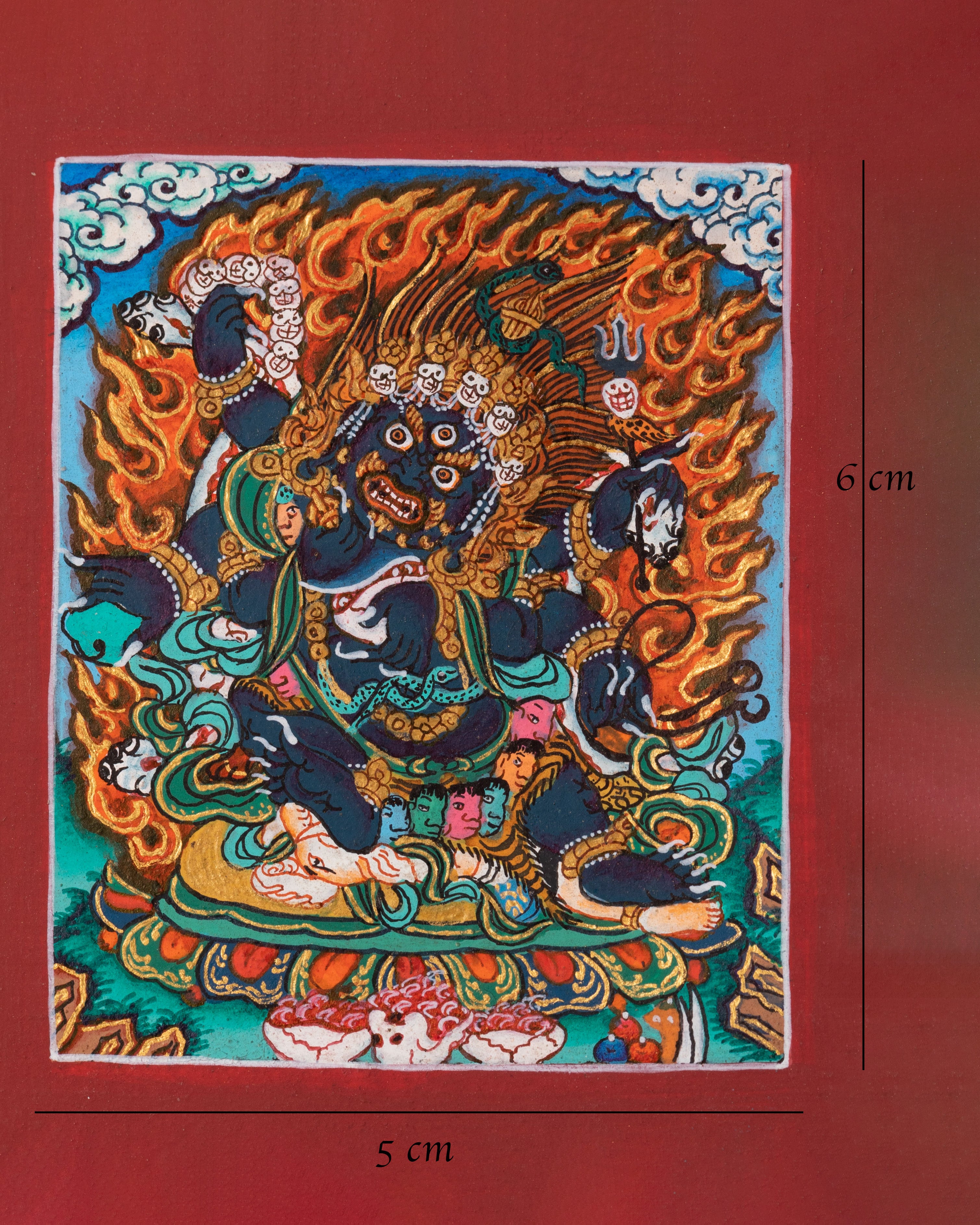 Sacred Six-Armed Mahakala Thangka for Locket | Protective Deity